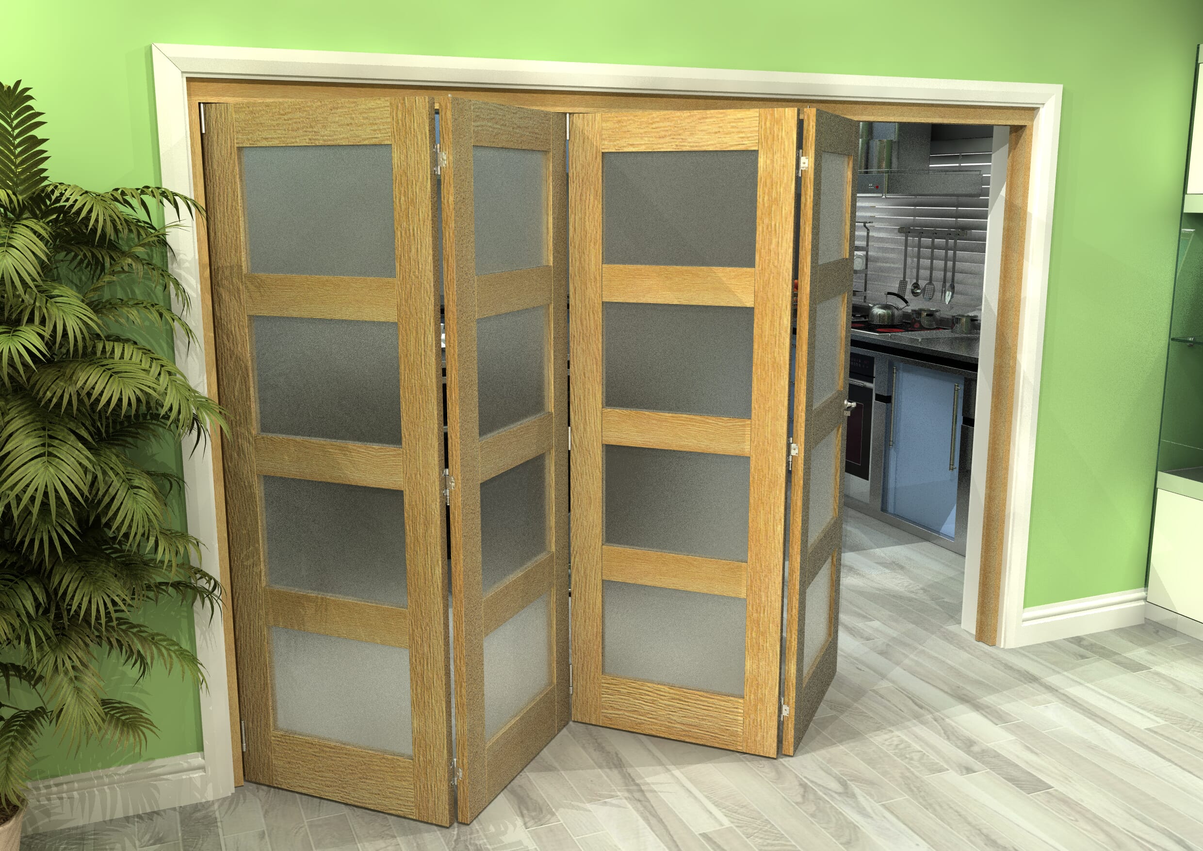 Frosted Glazed Oak 4 Door 4L Roomfold Grande (4 + 0 x 686mm Doors)