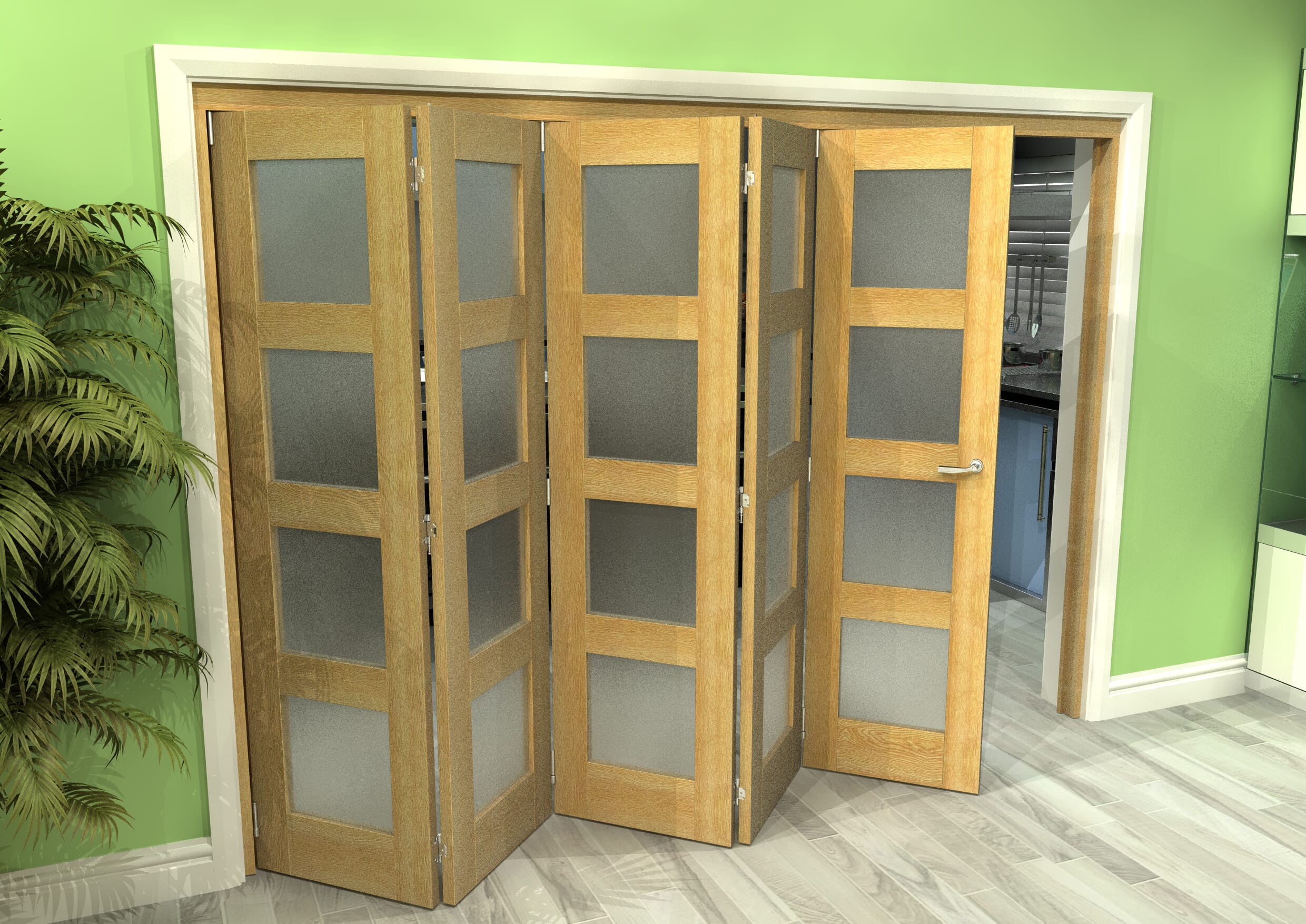 Frosted Glazed Oak 5 Door 4L Roomfold Grande 3000mm (10ft) 5 + 0 Set