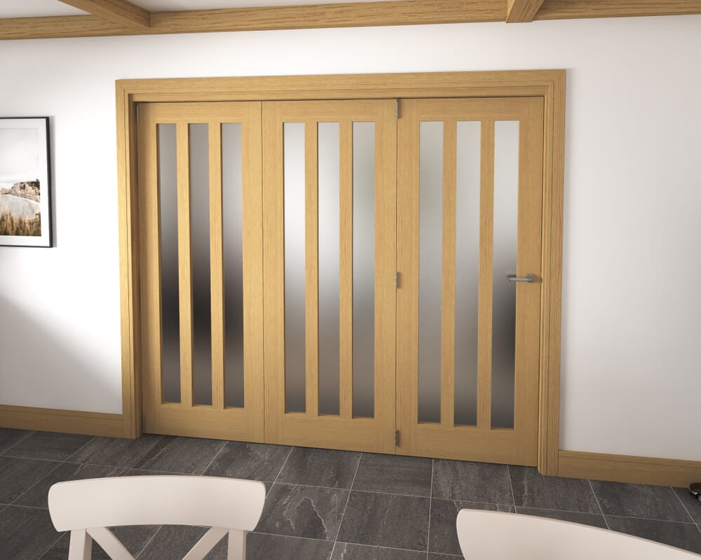 2374x2060x133mm Aston Oak Frosted Roomfold Grande (3+0)