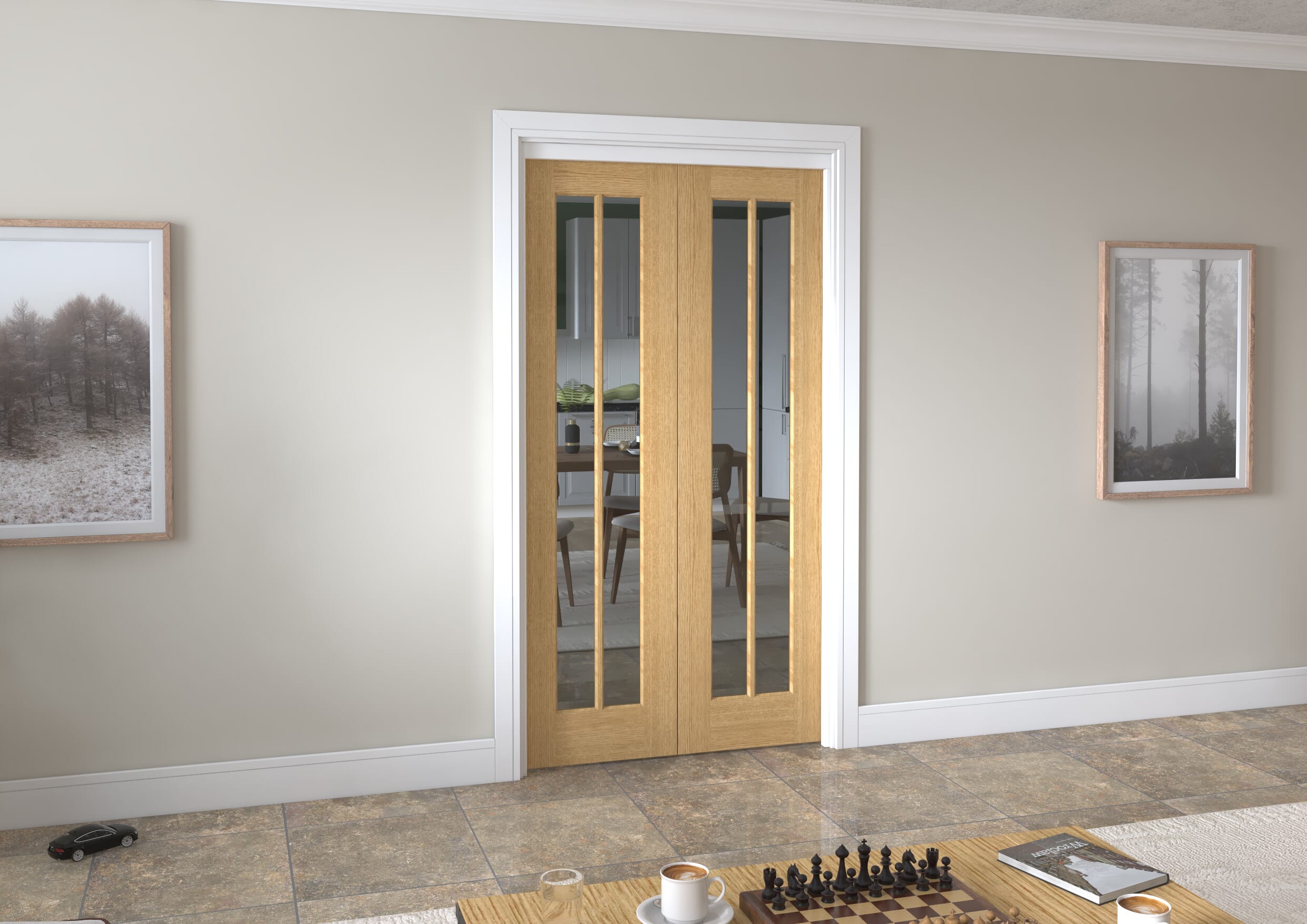 1141x2060x133mm Lincoln Clear Glazed Oak Roomfold Grande (2+0) Image