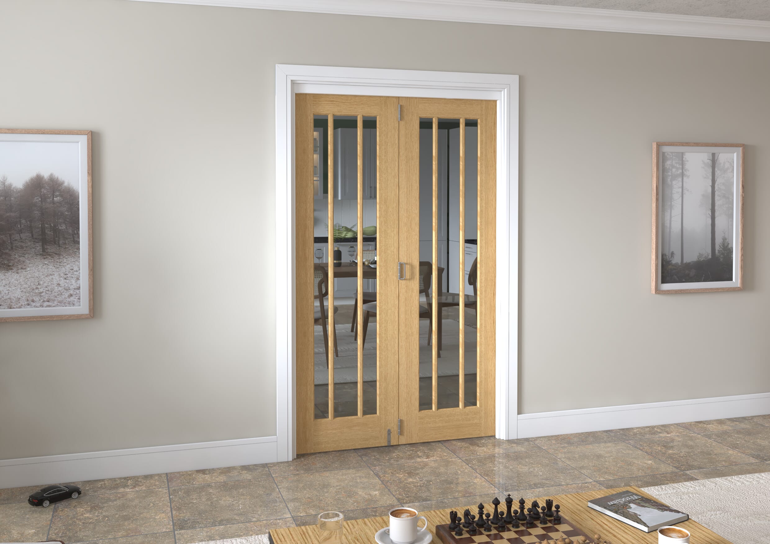 1295x2060x133mm Lincoln Clear Glazed Oak Roomfold Grande (2+0) Image