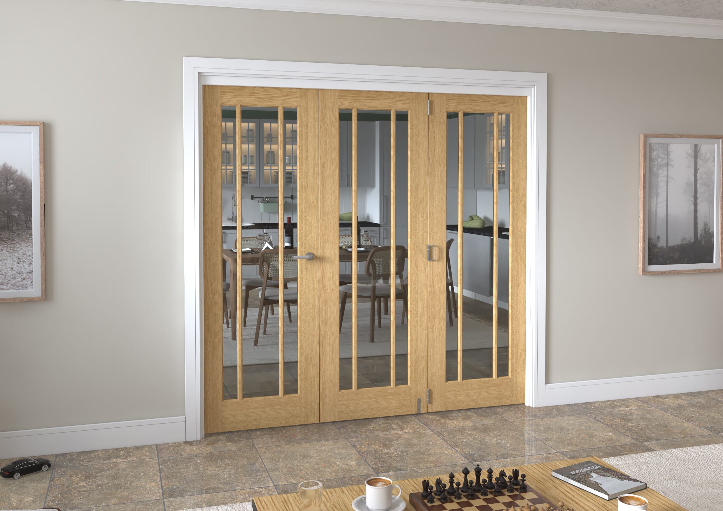 2143x2060x133mm Lincoln Clear Glazed Oak Roomfold Grande (2+1) Image