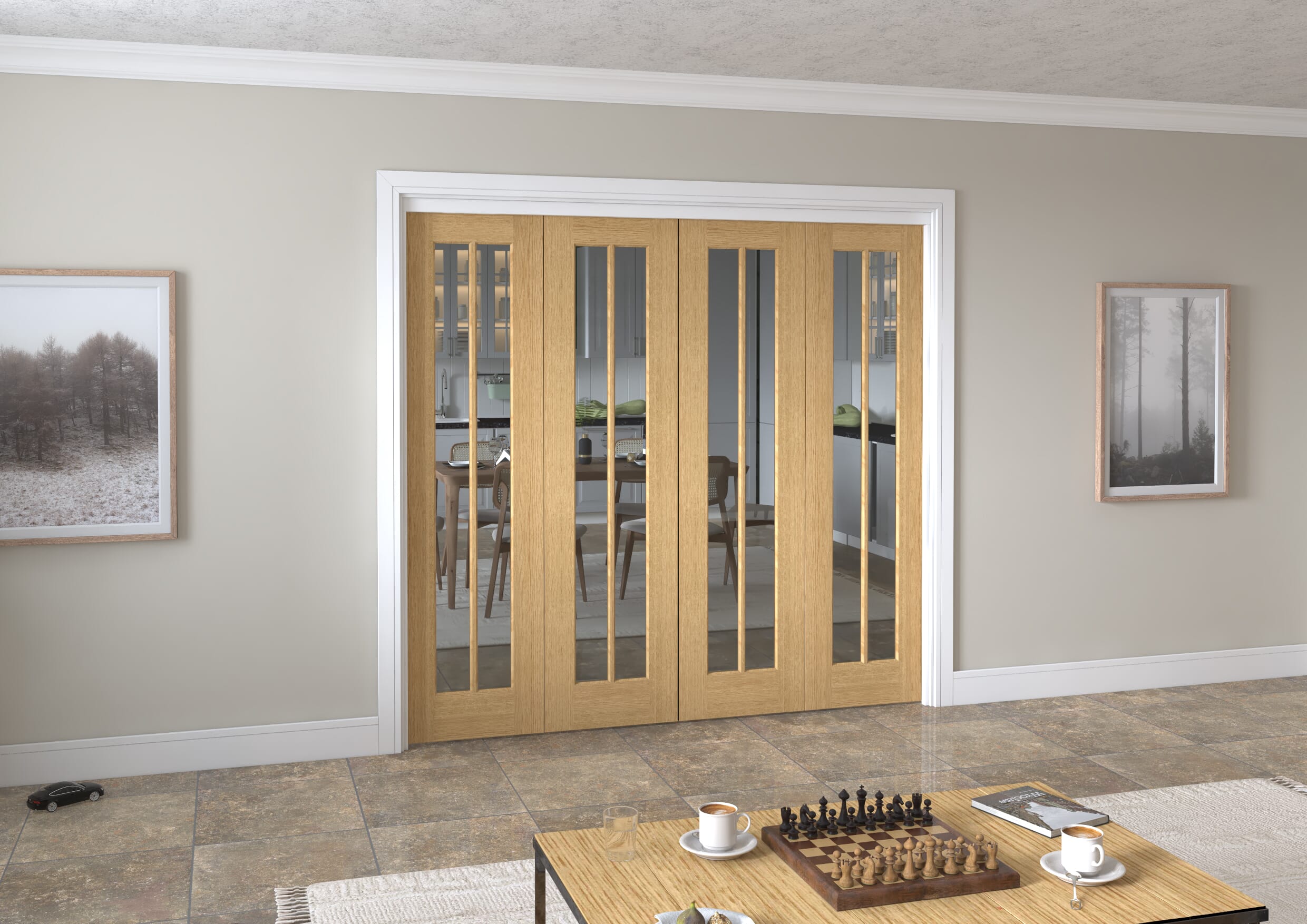 2220x2060x133mm Lincoln Clear Glazed Oak Roomfold Grande (2+2) Image