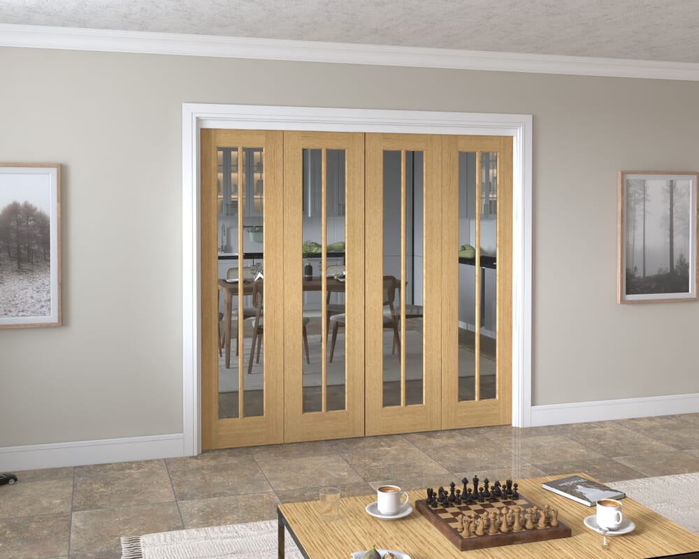 2220x2060x133mm Lincoln Clear Glazed Oak Roomfold Grande (2+2)