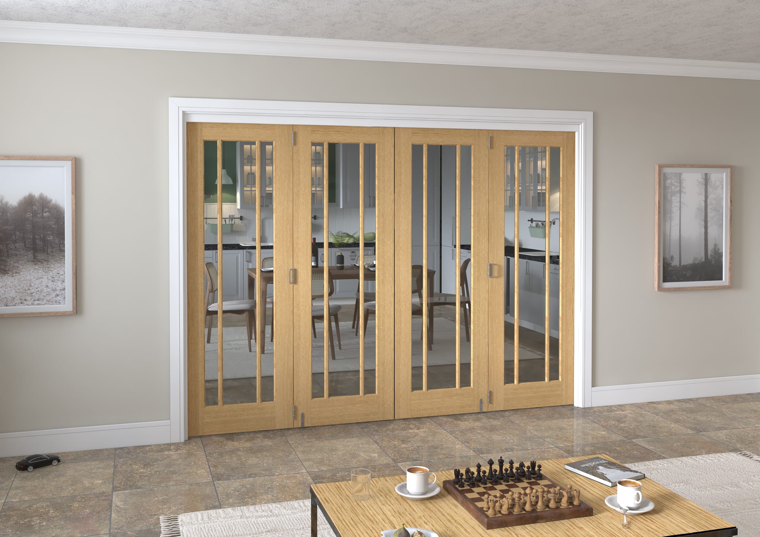 2832x2060x133mm Lincoln Clear Glazed Oak Roomfold Grande (2+2) Image