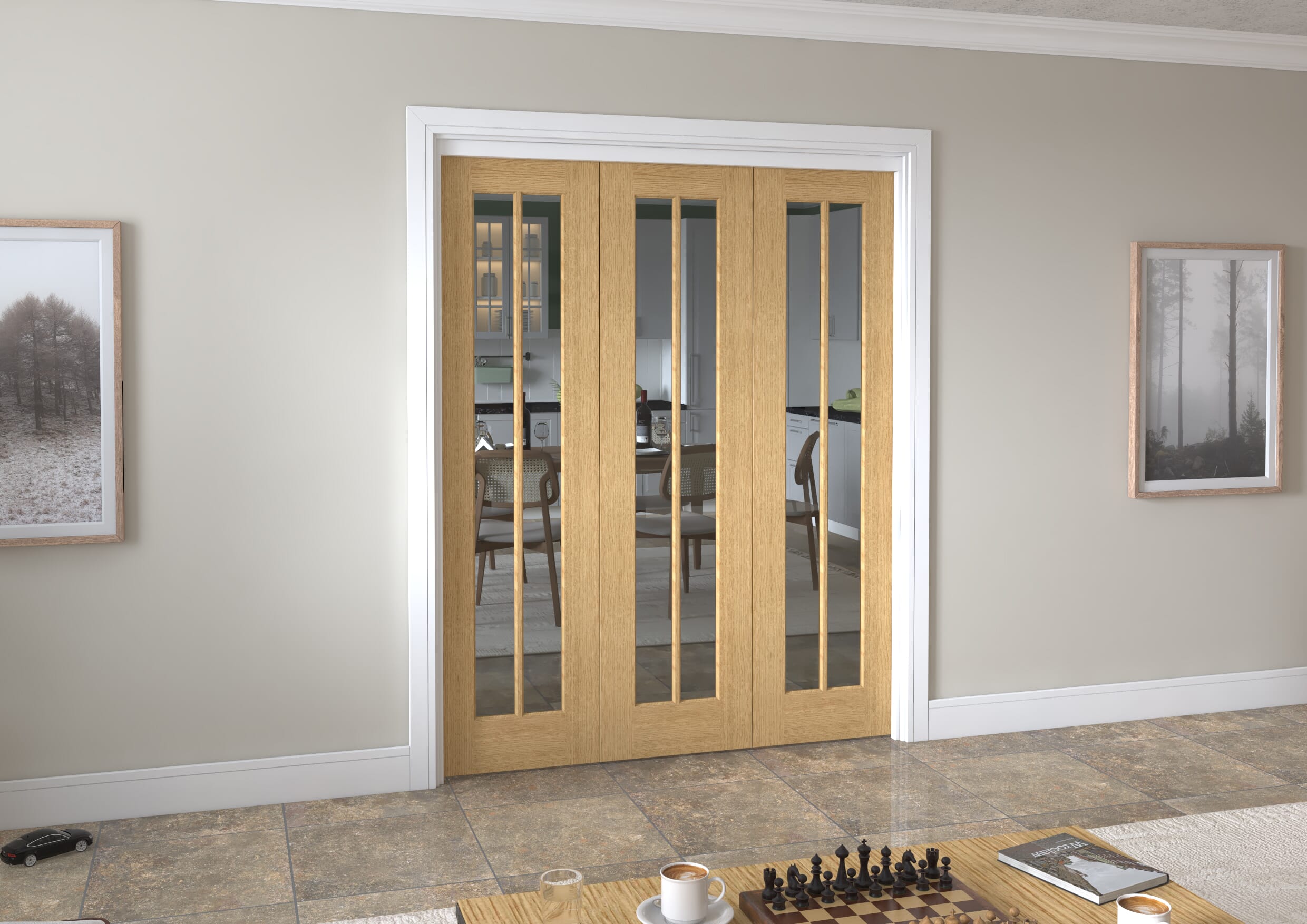 1674x2060x133mm Lincoln Clear Glazed Oak Roomfold Grande (3+0) Image