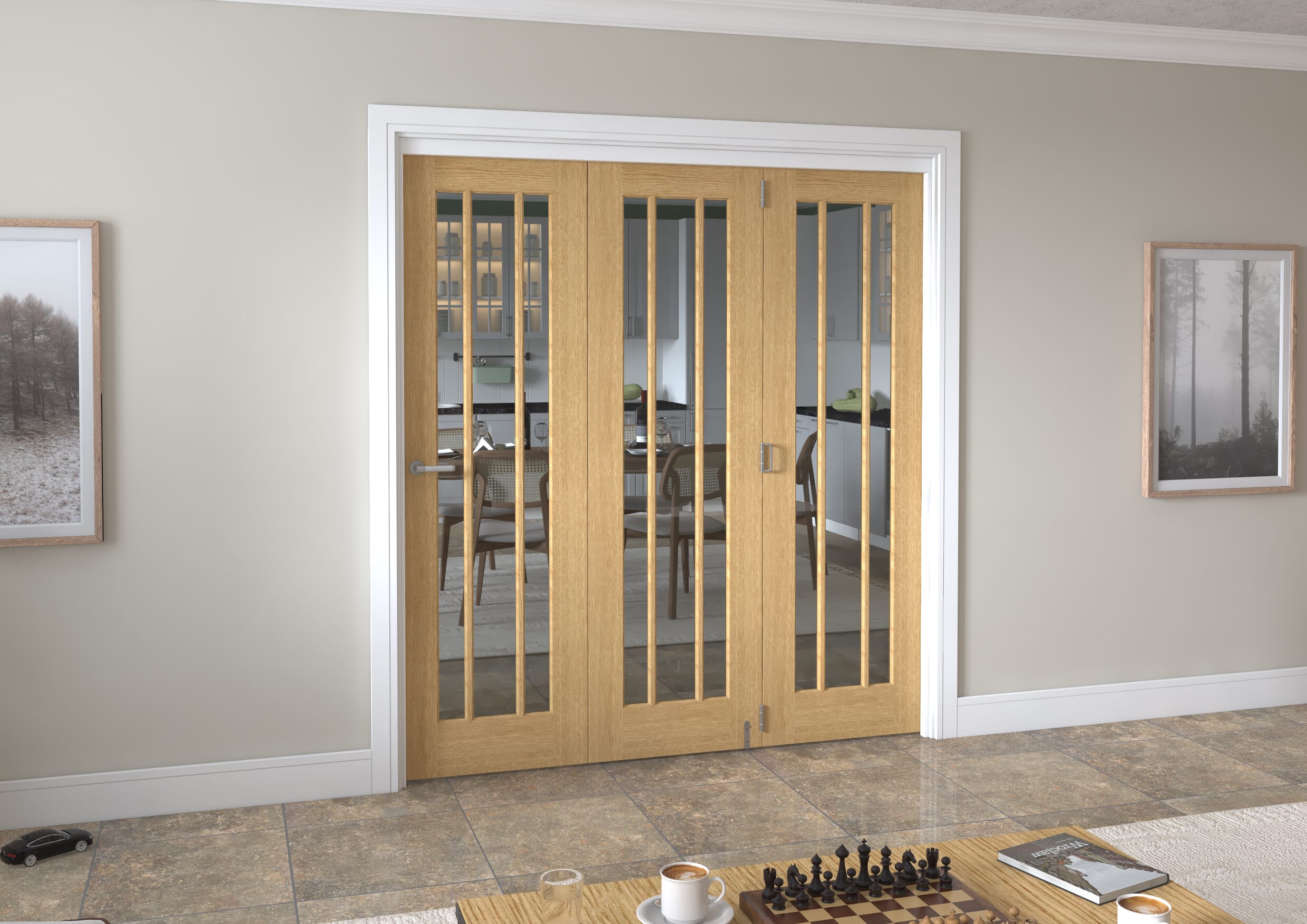 1905x2060x133mm Lincoln Clear Glazed Oak Roomfold Grande (3+0) Image