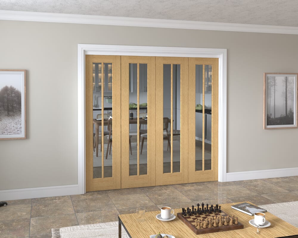 2220x2060x133mm Lincoln Clear Glazed Oak Roomfold Grande (3+1)