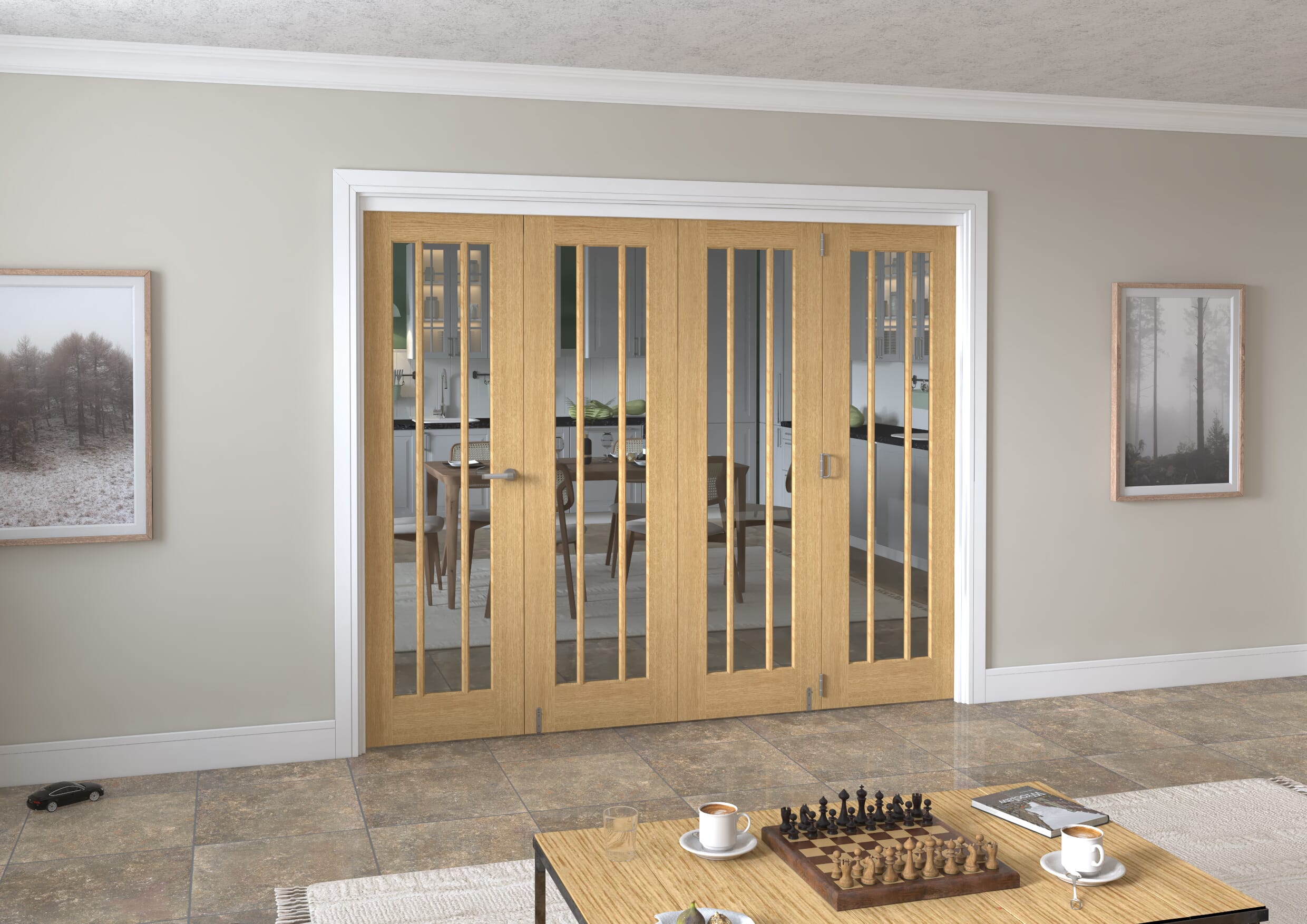 3136x2060x133mm Lincoln Clear Glazed Oak Roomfold Grande (3+1) Image