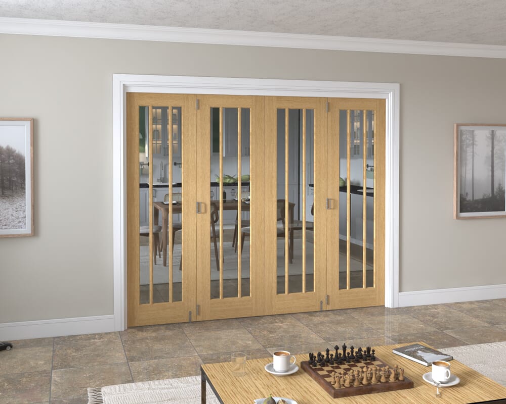 2521x2060x133mm Lincoln Clear Glazed Oak Roomfold Grande (4+0)