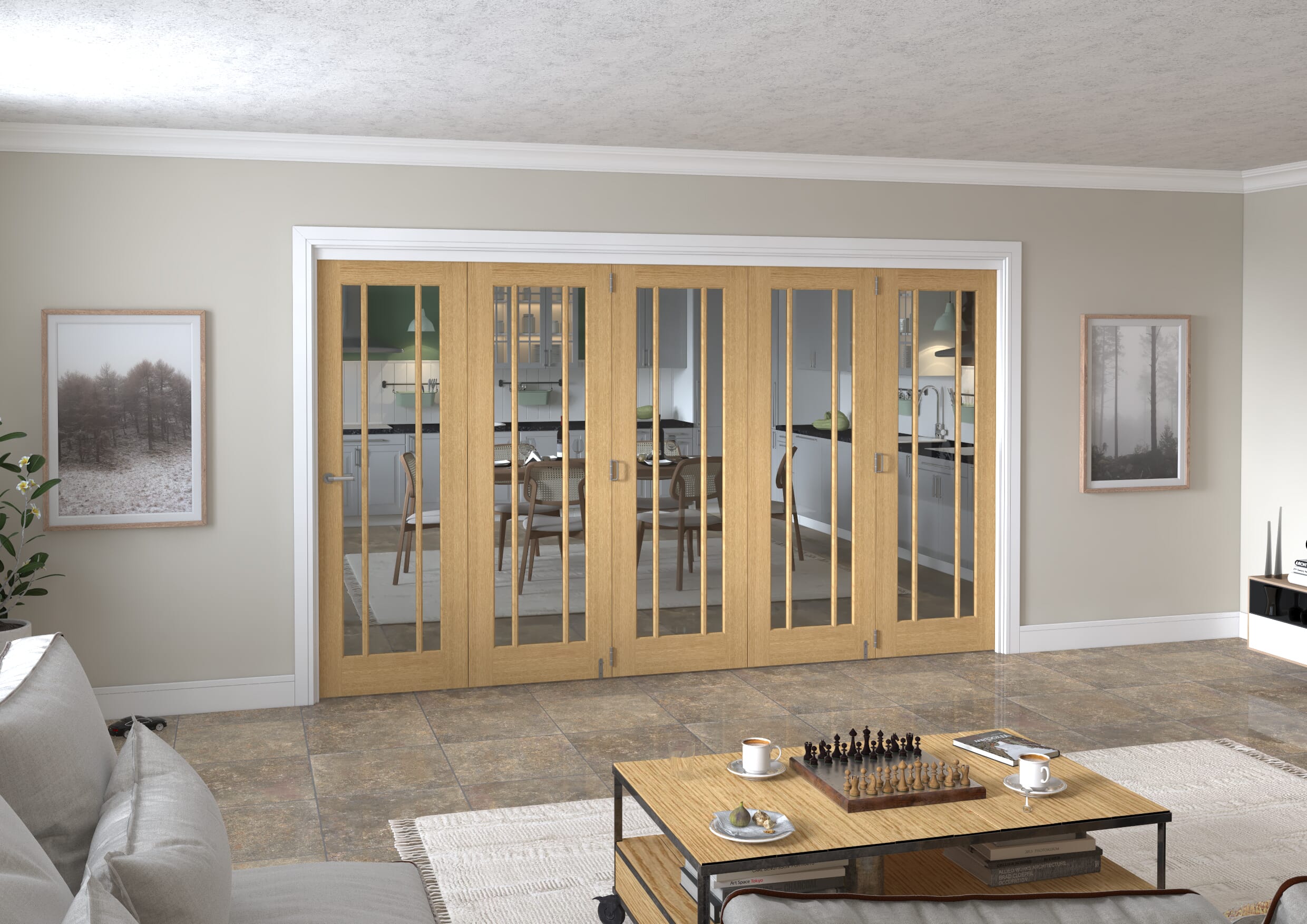 3511x2060x133mm Lincoln Clear Glazed Oak Roomfold Grande (5+0) Image