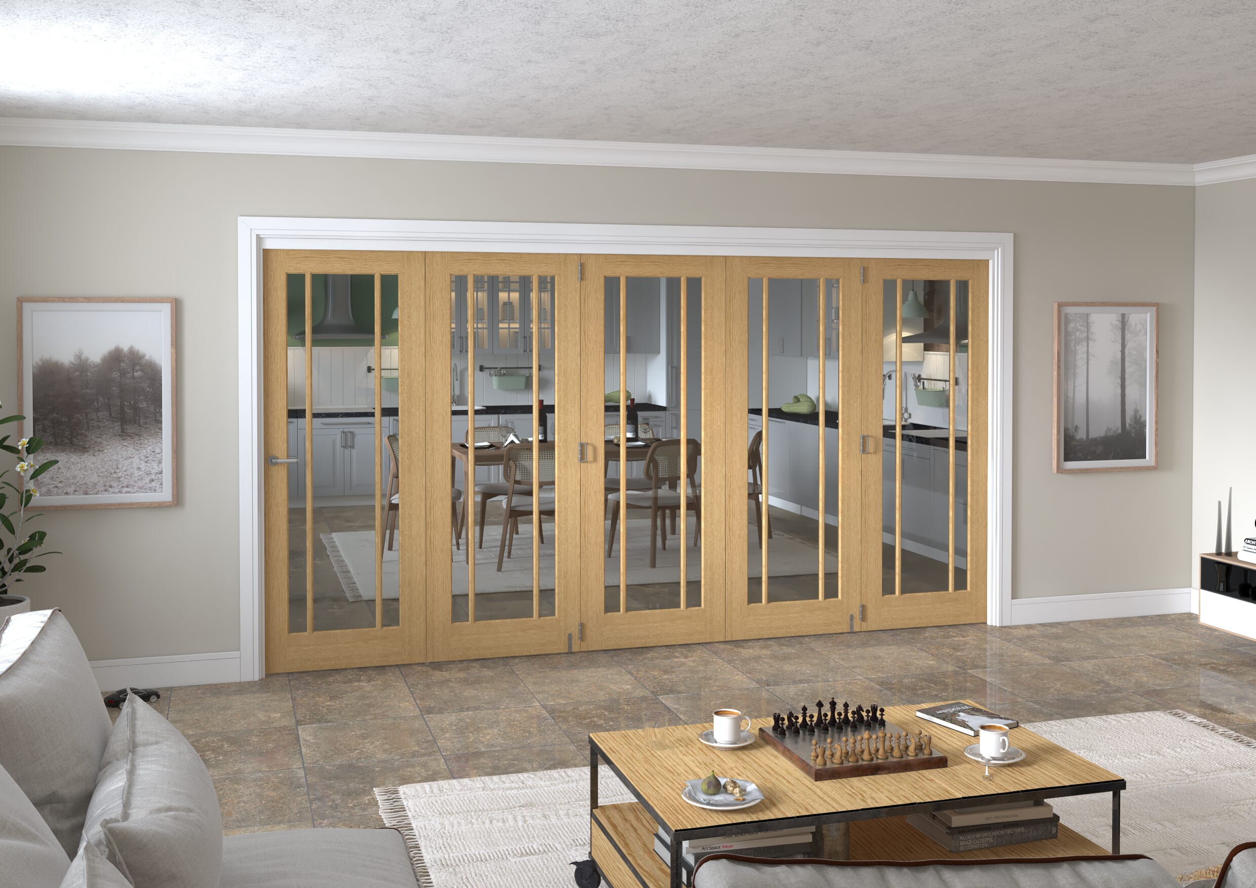 3891x2060x133mm Lincoln Clear Glazed Oak Roomfold Grande (5+0) Image