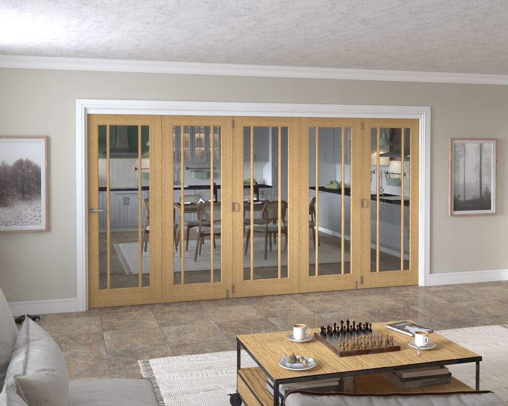 3891x2060x133mm Lincoln Clear Glazed Oak Roomfold Grande (5+0)