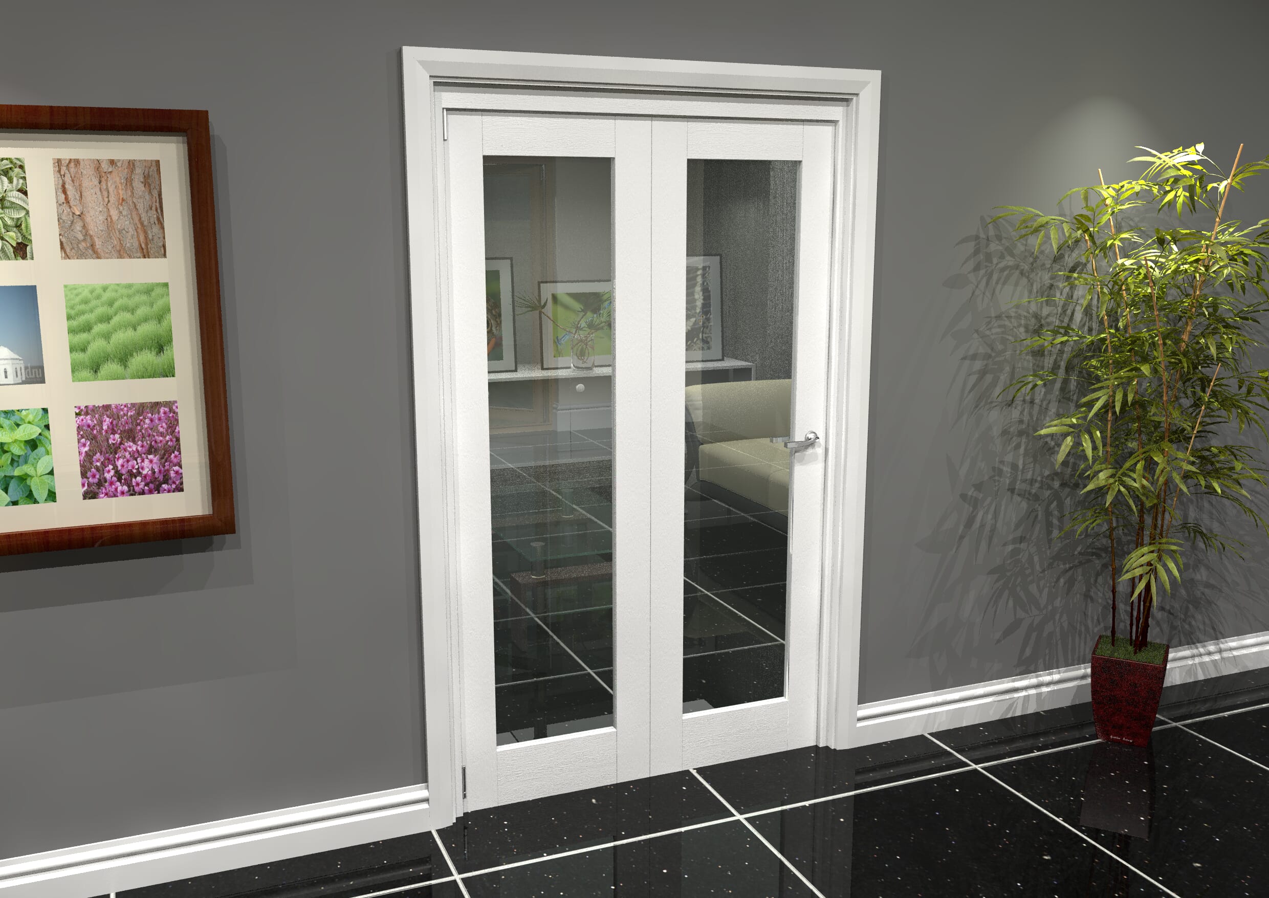 1231 x 2070 White Primed Internal Folding door system with Clear Glass