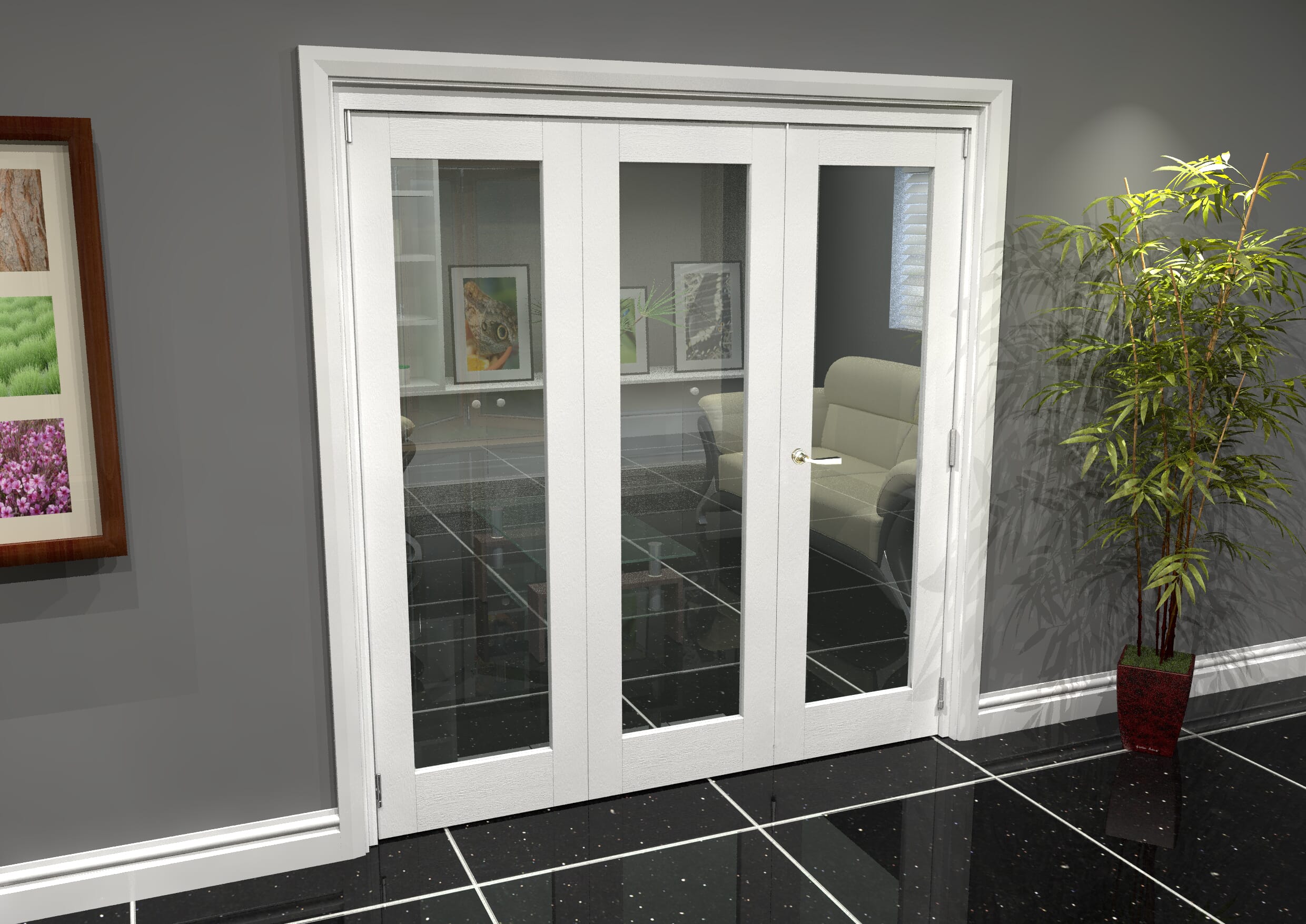 1928 X 2070 White Primed Internal Folding Door System With Clear Glass