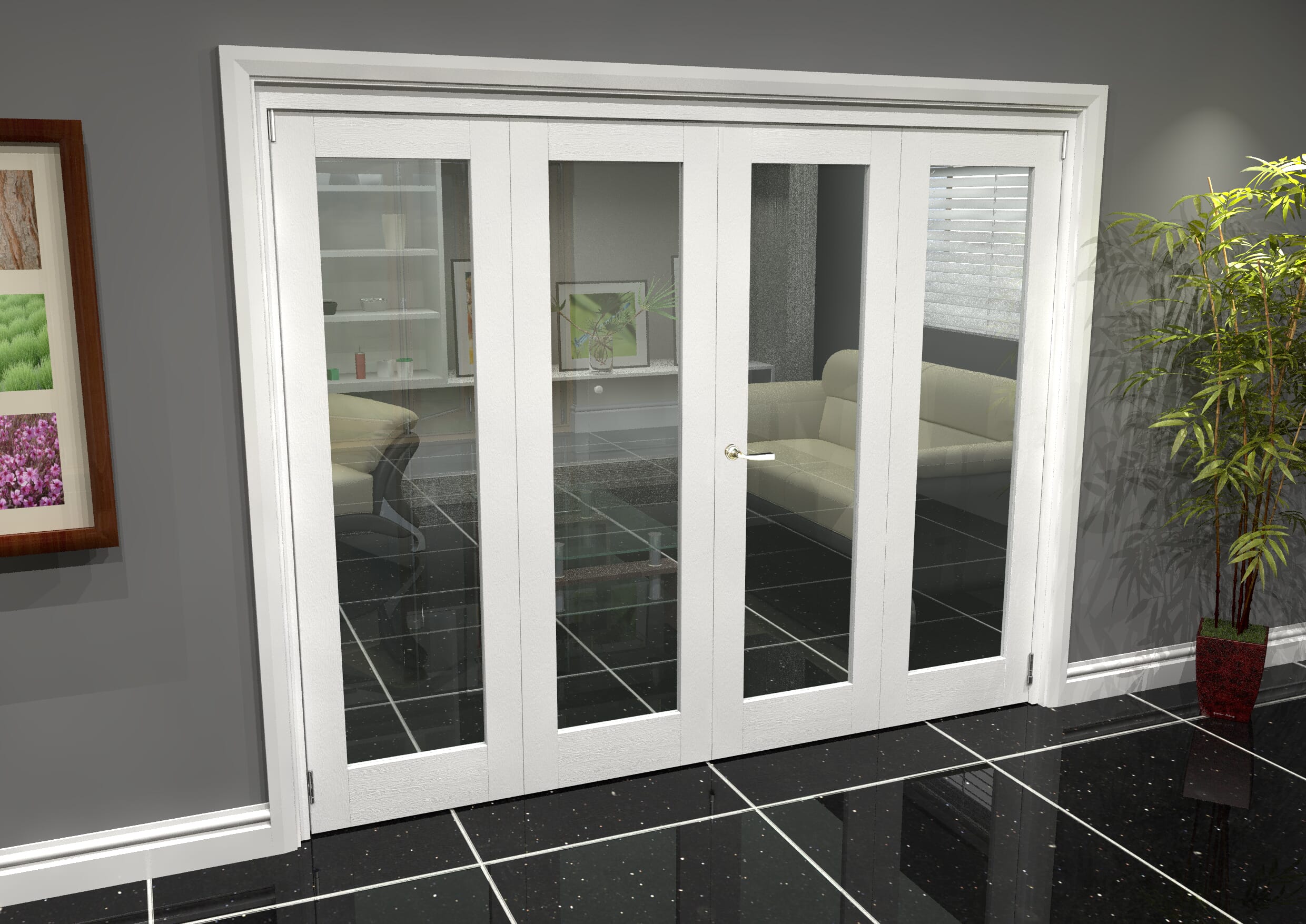 2538 X 2070 White Primed Internal Folding Door System With Clear Glass