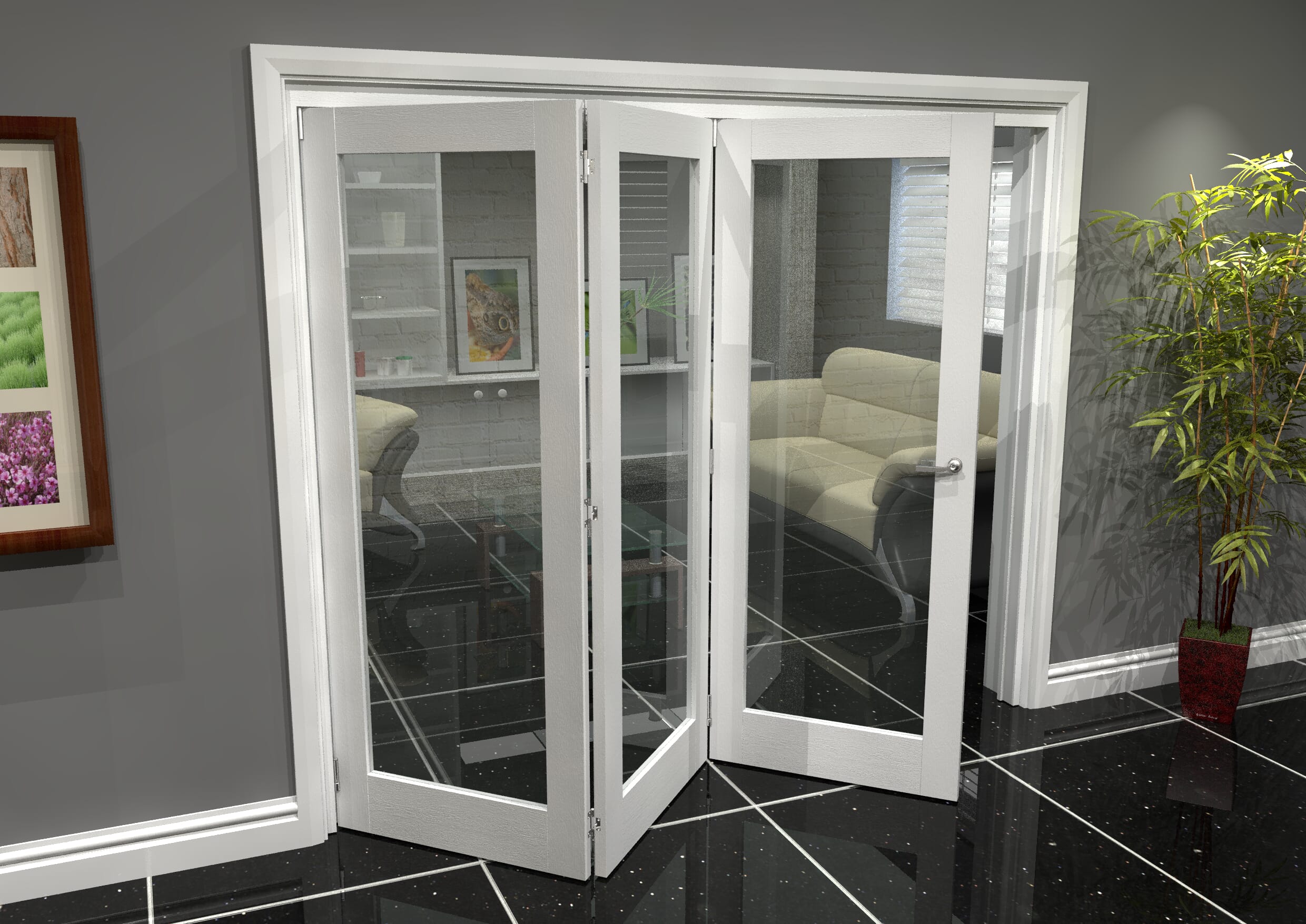 2368 X 2070 White Primed Internal Folding Door System With Clear Glass