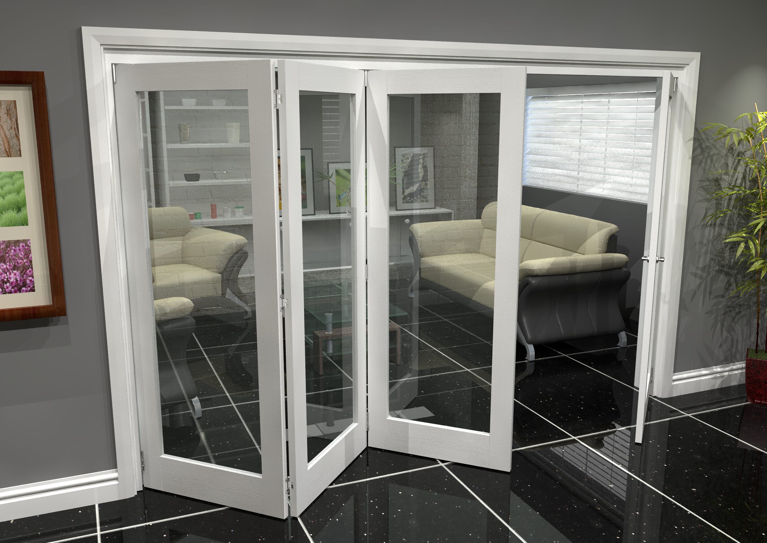 3146 x 2070 White Primed Internal Folding door system with Clear Glass