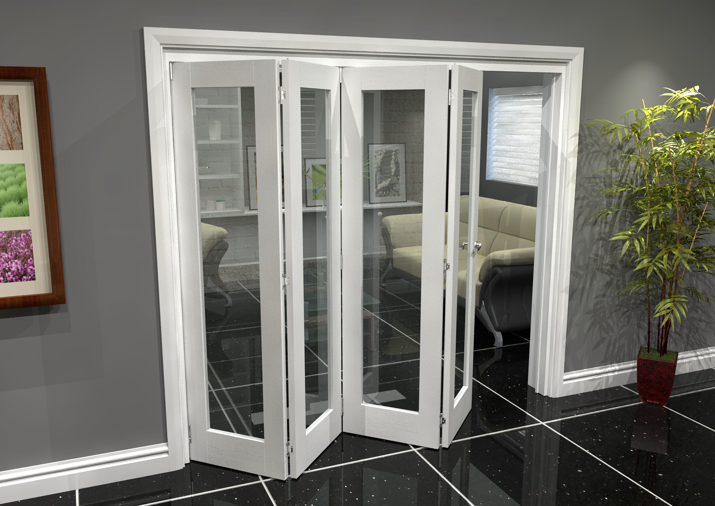 White P10 Roomfold Grande 2400mm 4 + 0 Set Bifold Doors At Climadoor