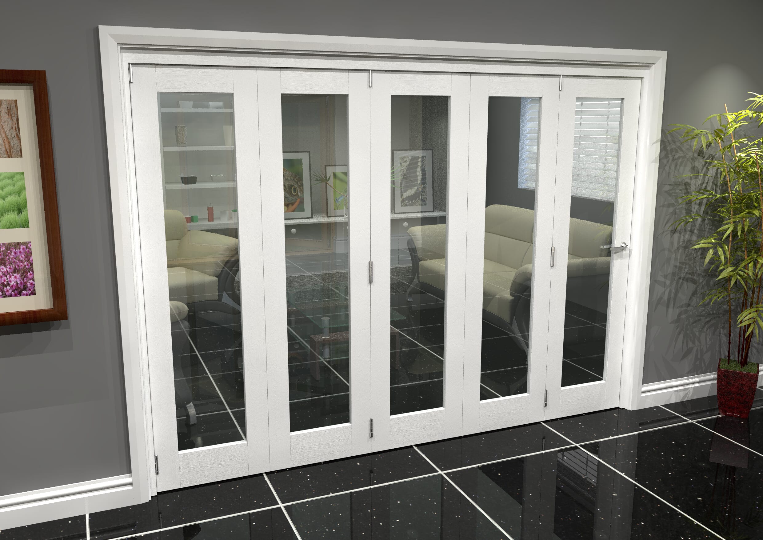 White P10 Roomfold Grande 3000mm 5 + 0 Set Bifold Doors At Climadoor