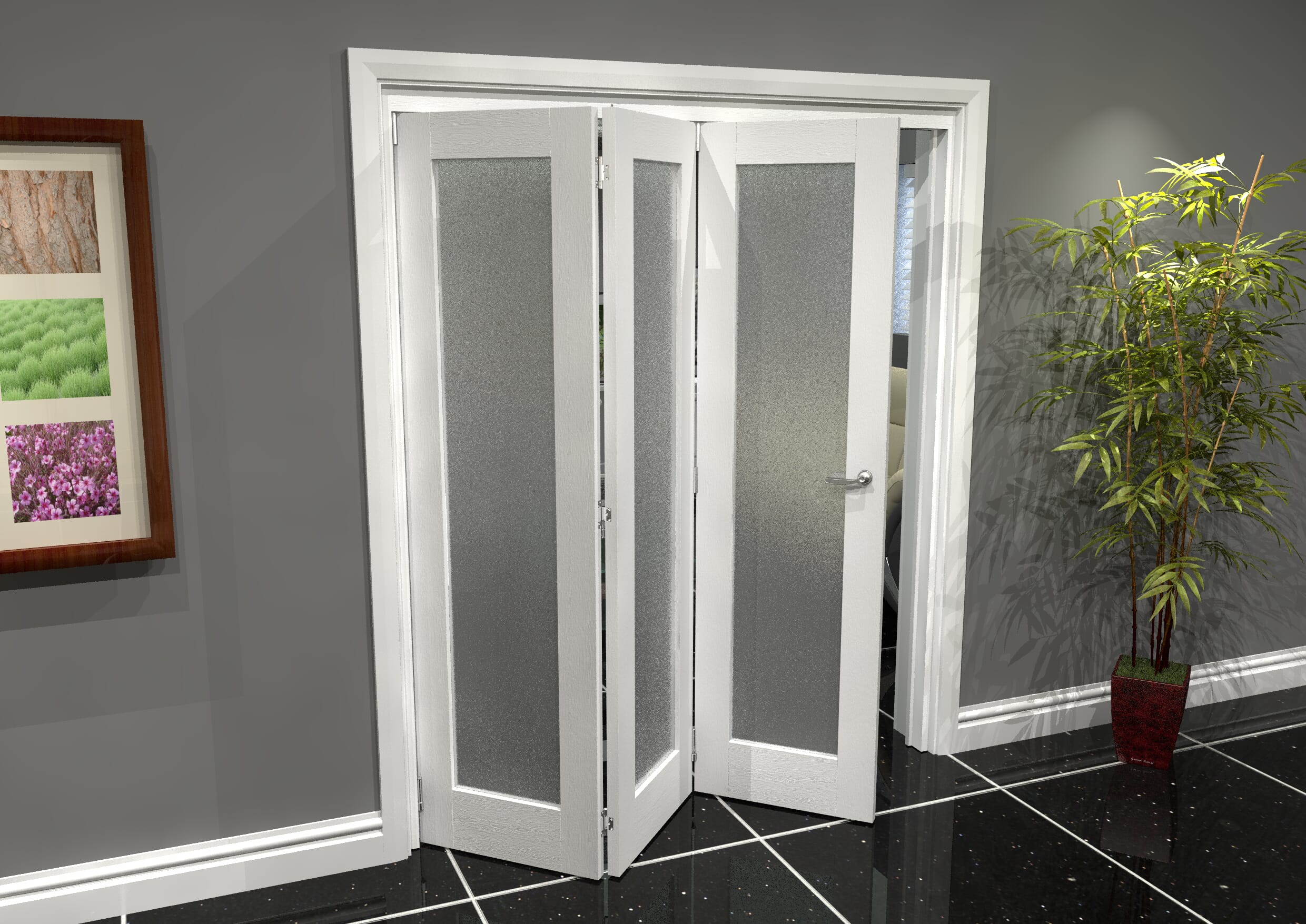 White P10 Frosted Roomfold Grande 1800mm (6ft) 3 + 0 Set