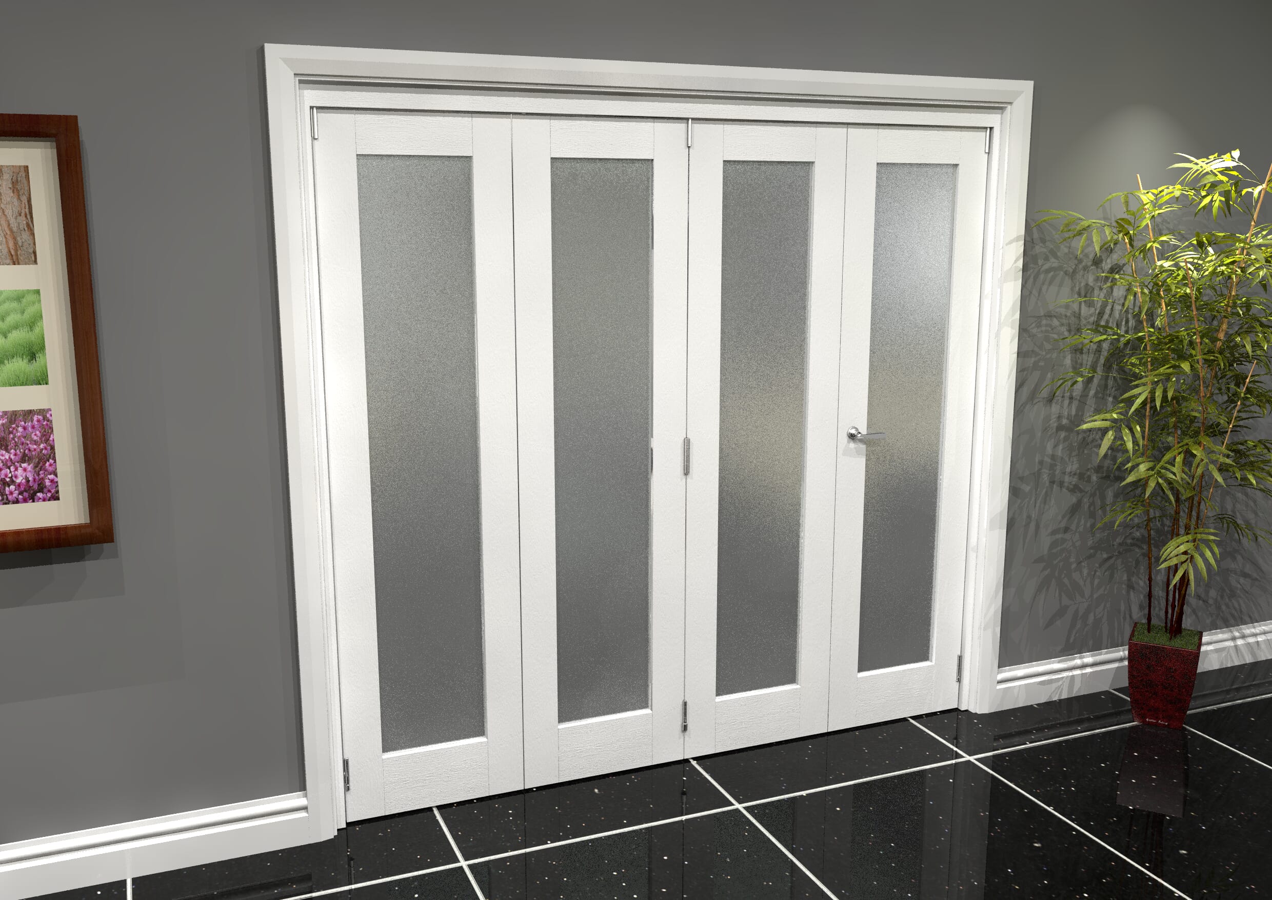 White P10 Frosted Roomfold Grande (3 + 1 X 381mm Doors) At Vibrant Doors