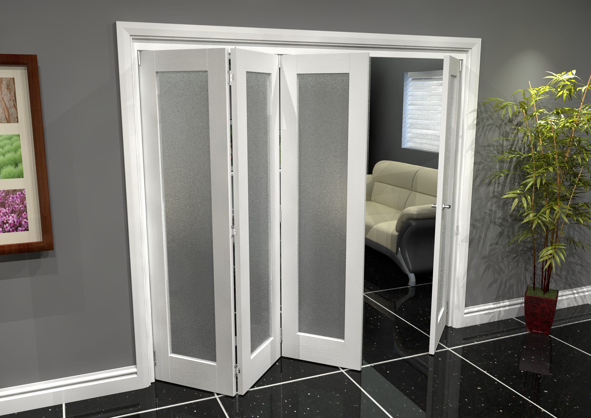 White P10 Frosted Roomfold Grande 2400mm 3 + 1 Set Bifold Doors At ...