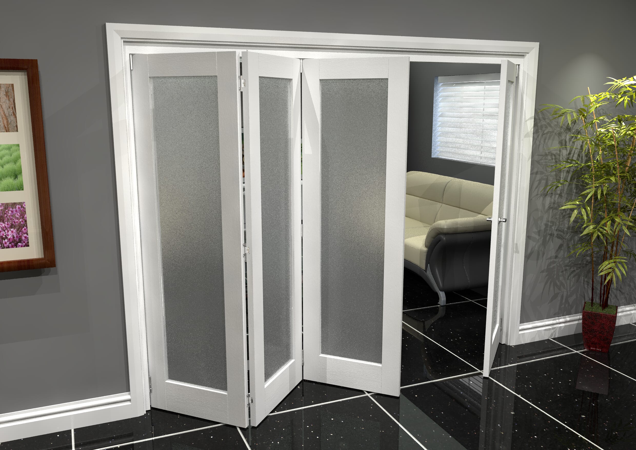 2538 X 2070 White Primed Internal Folding Door System With Frosted Glass