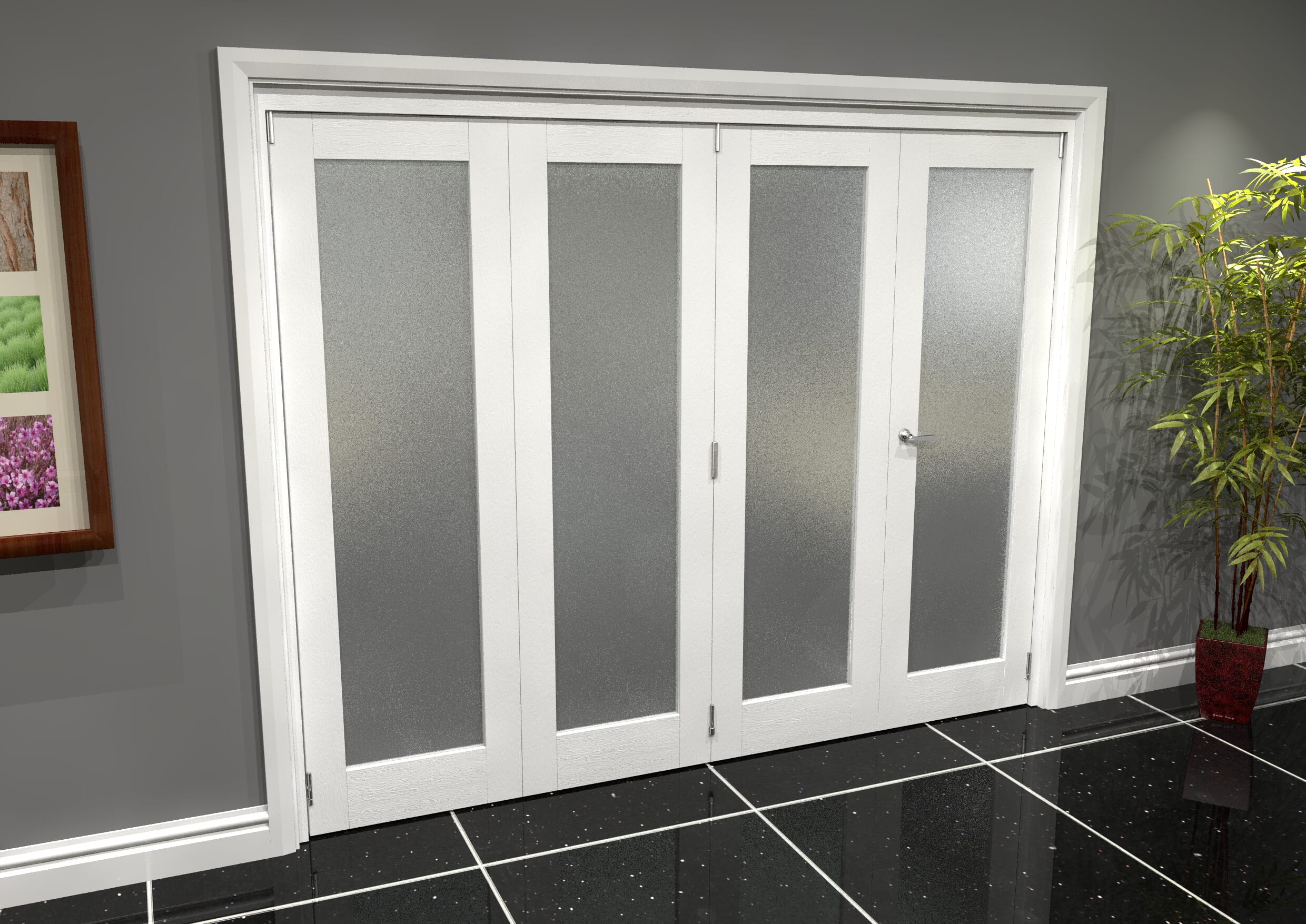 2538 X 2070 White Primed Internal Folding Door System With Frosted Glass