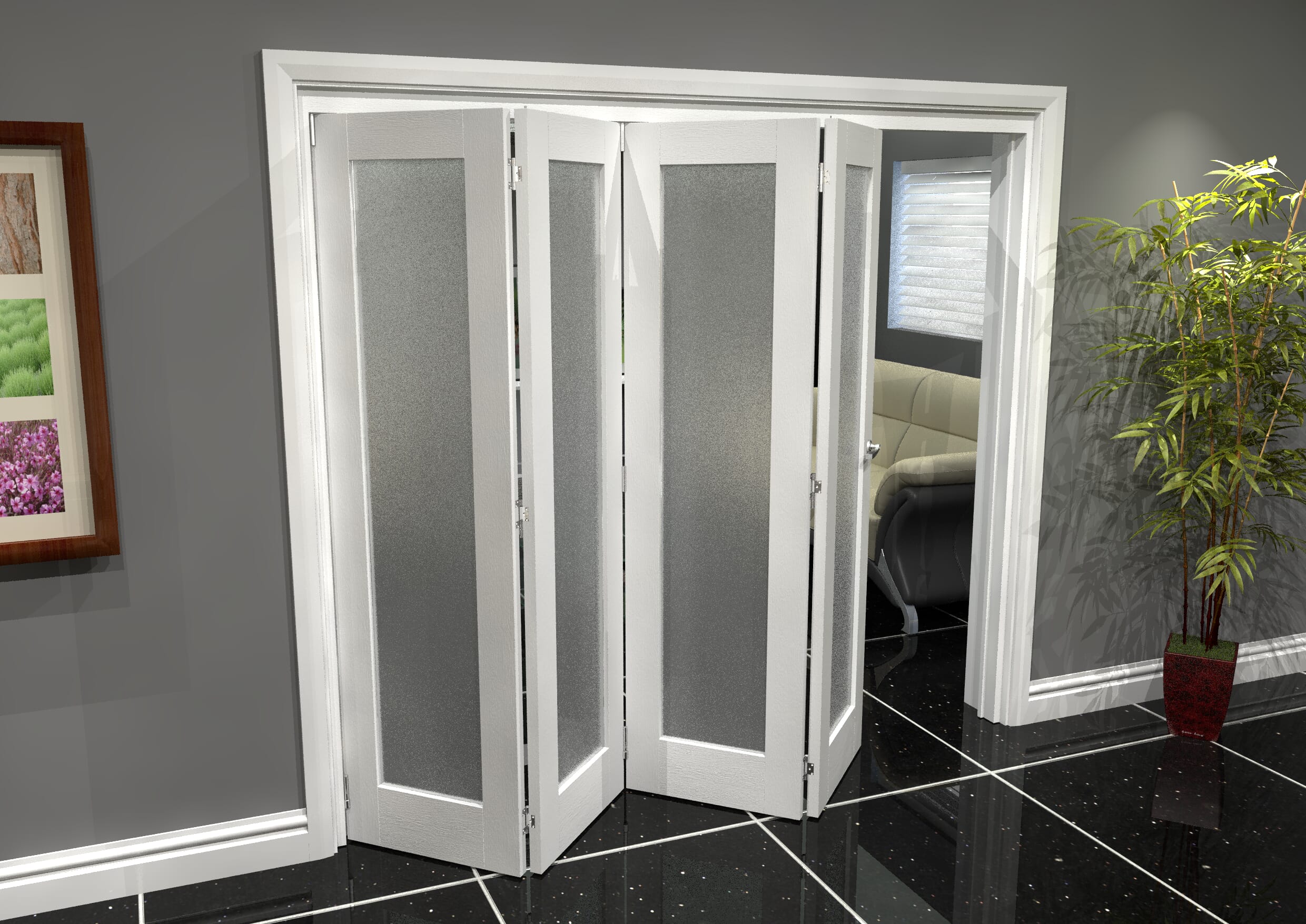White P10 Frosted Roomfold Grande 2400mm (8ft) 4 + 0 Set