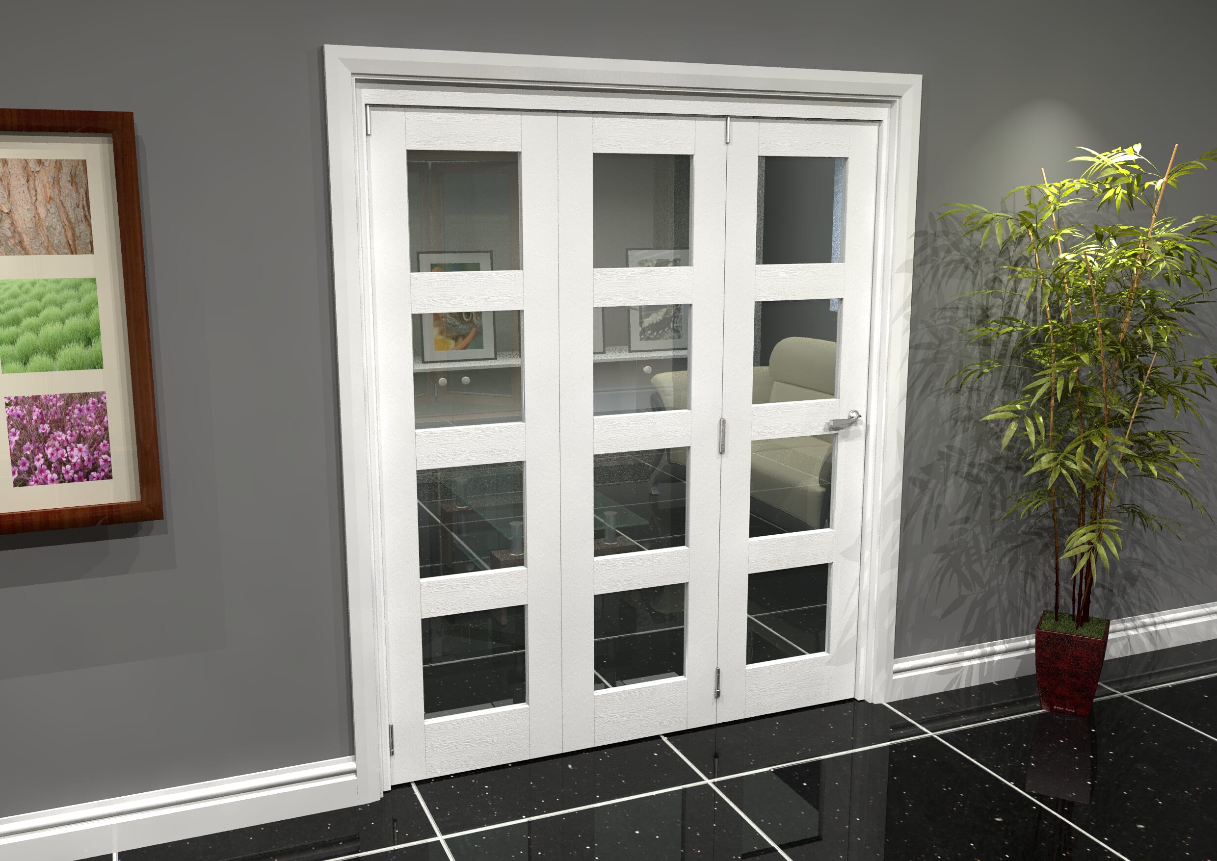 White 4l Roomfold Grande 1800mm 3 + 0 Set Bifold Doors At Climadoor