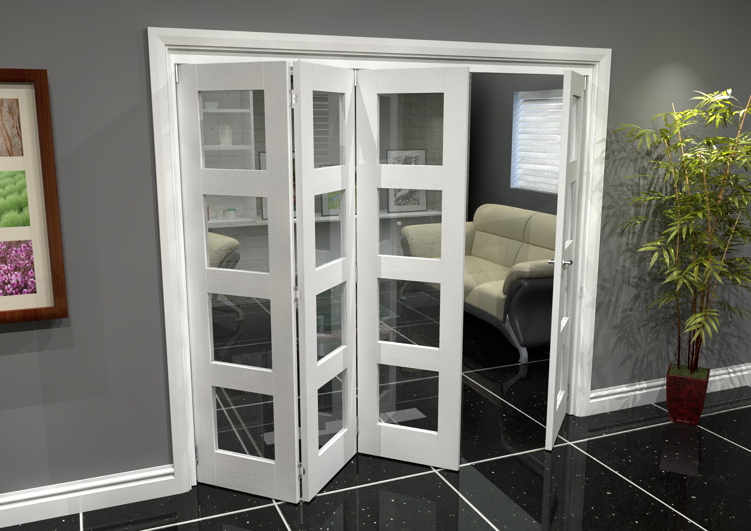 White 4l Roomfold Grande 2400mm 3 + 1 Set Bifold Doors At Climadoor