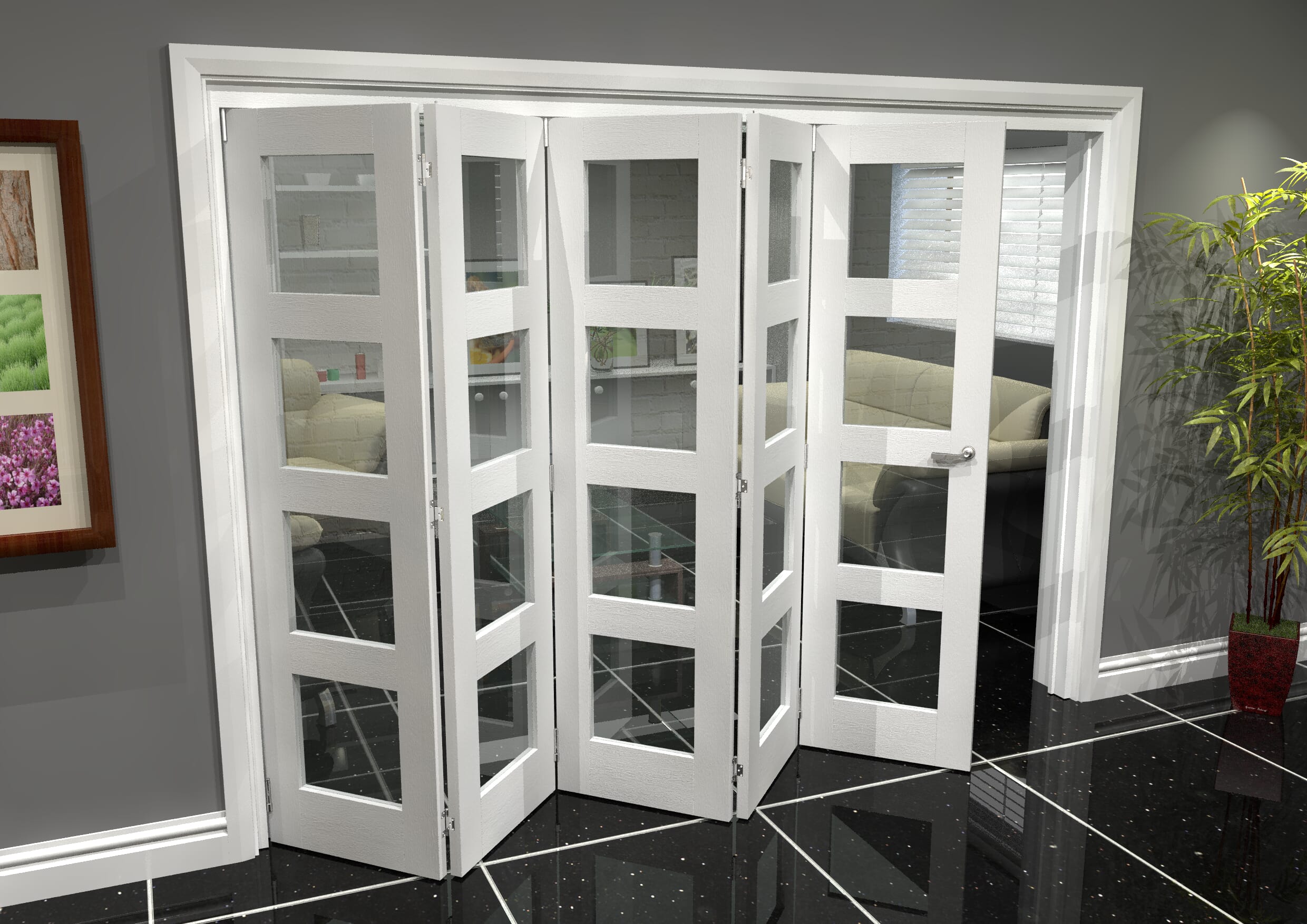White 4l Roomfold Grande 3000mm 5 + 0 Set Bifold Doors At Climadoor
