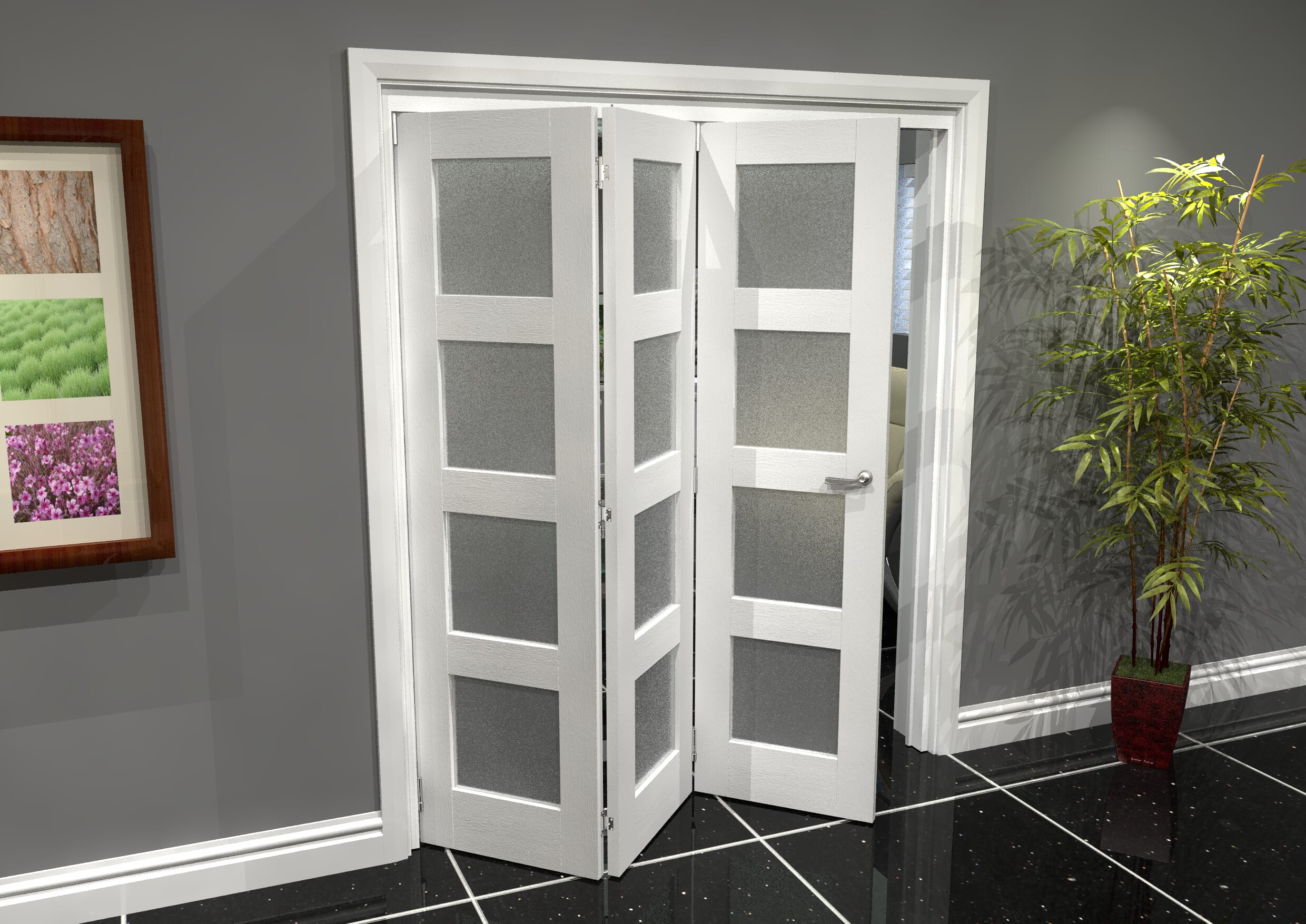 White Frosted 4L Roomfold Grande 1800mm (6ft) 3 + 0 Set