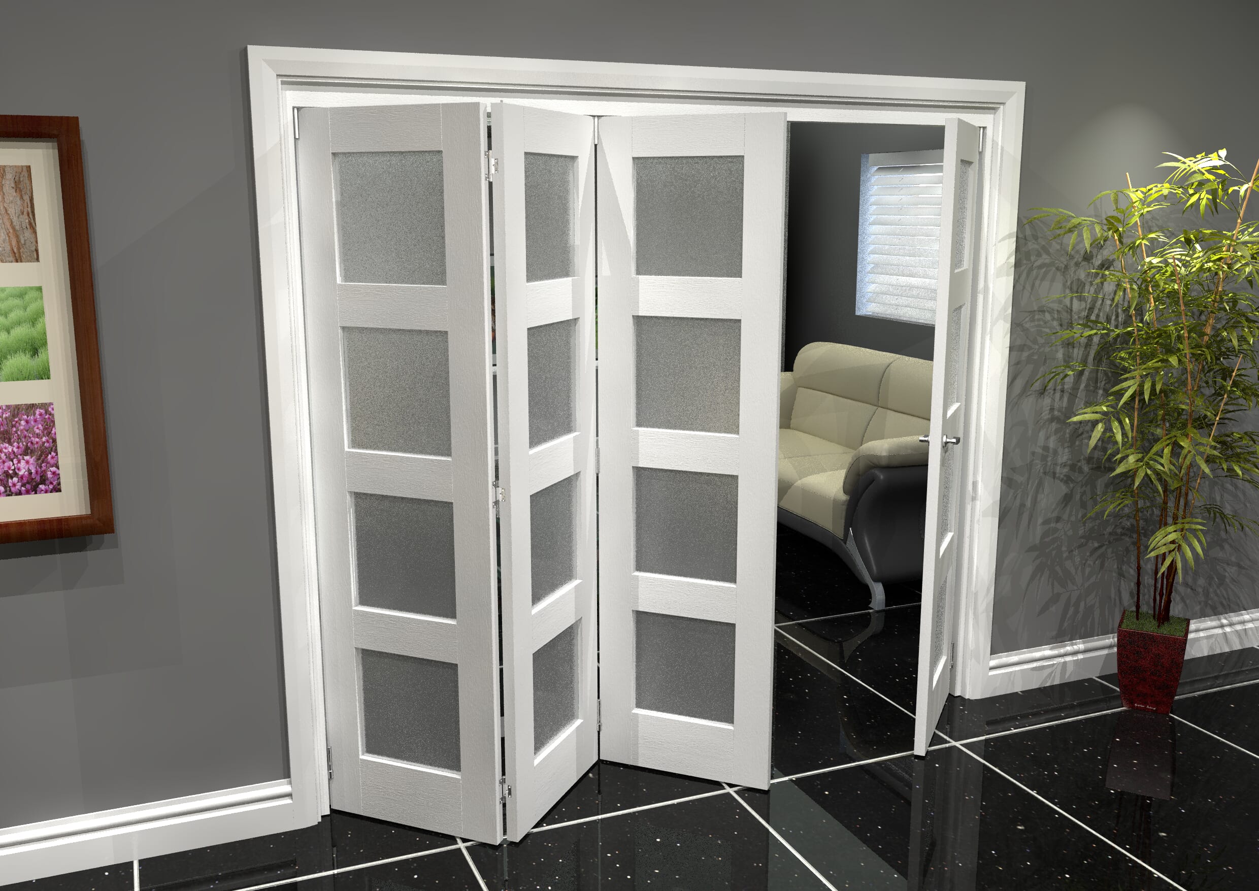 White Frosted 4L Roomfold Grande 2400mm (8ft) 3 + 1 Set