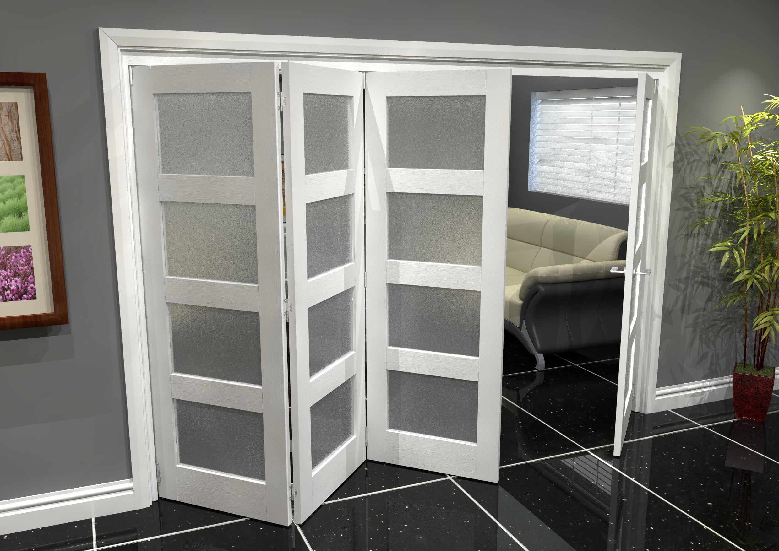 White Frosted 4L Roomfold Grande (3 + 1 x 686mm Doors)