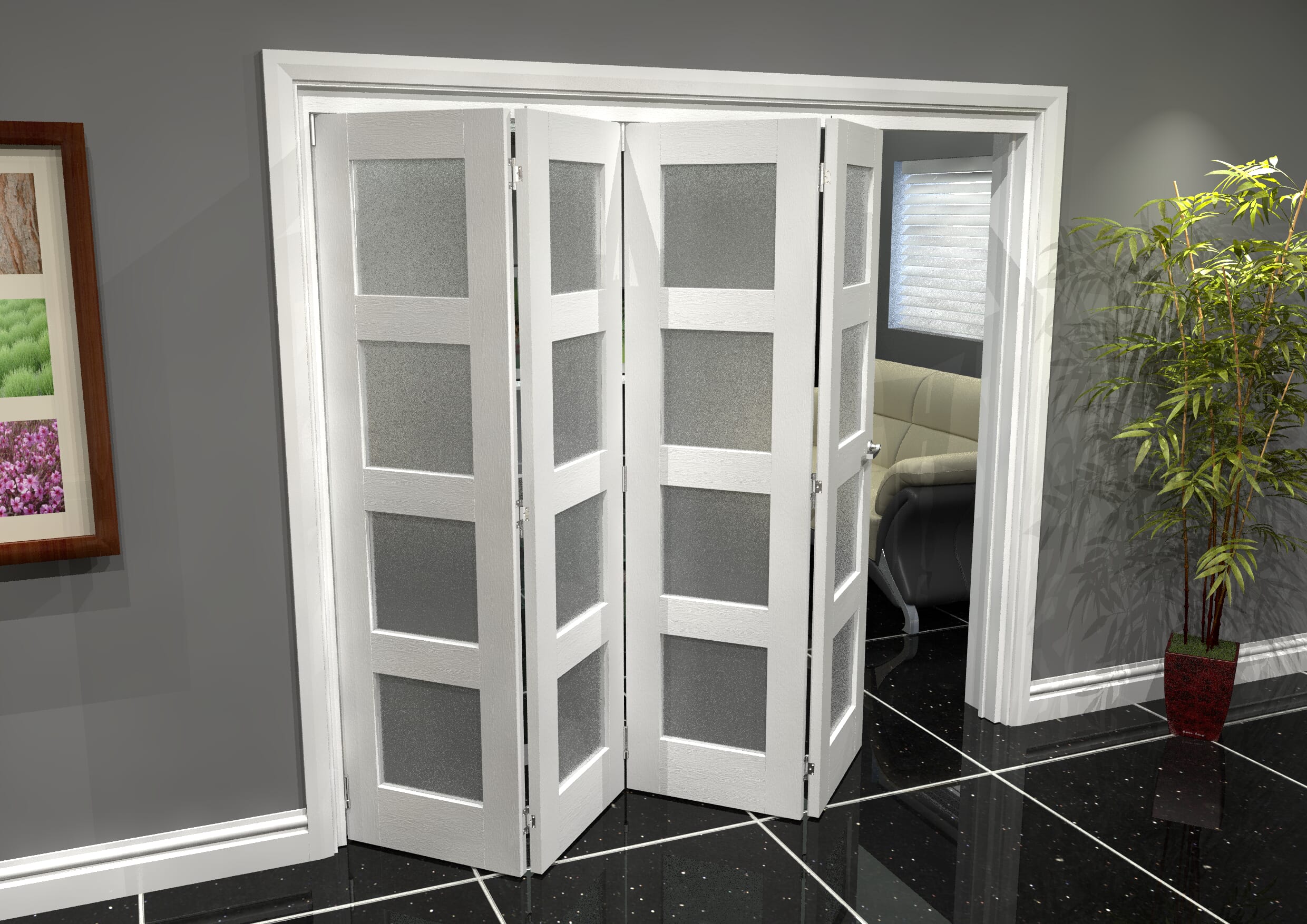 White Frosted 4L Roomfold Grande 2400mm (8ft) 4 + 0 Set