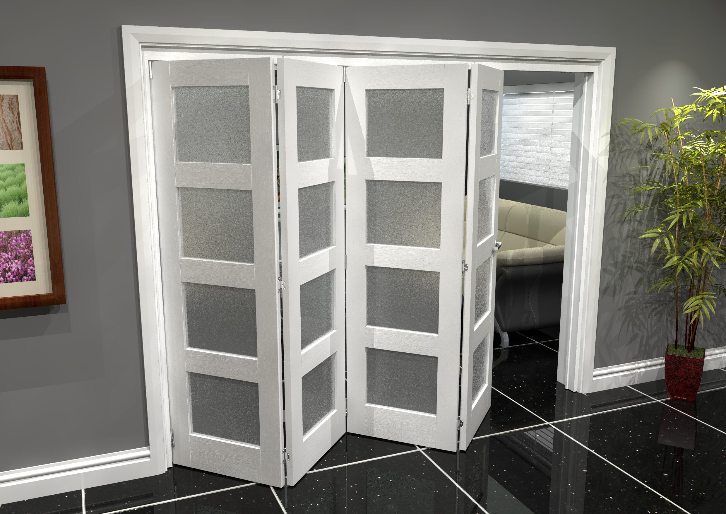 White Frosted 4L Roomfold Grande (4 + 0 x 610mm Doors)
