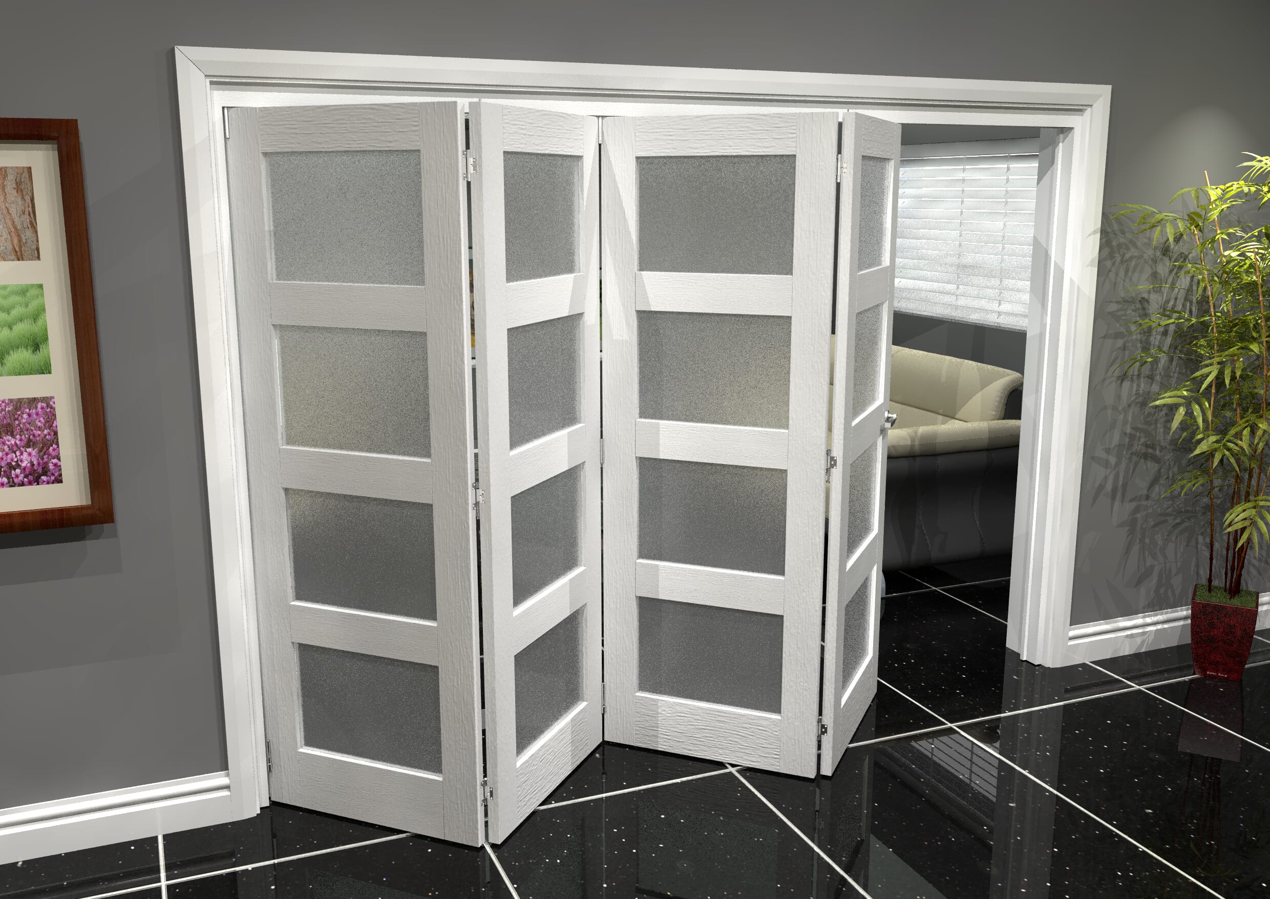 White Frosted 4L Roomfold Grande (4 + 0 x 762mm Doors)