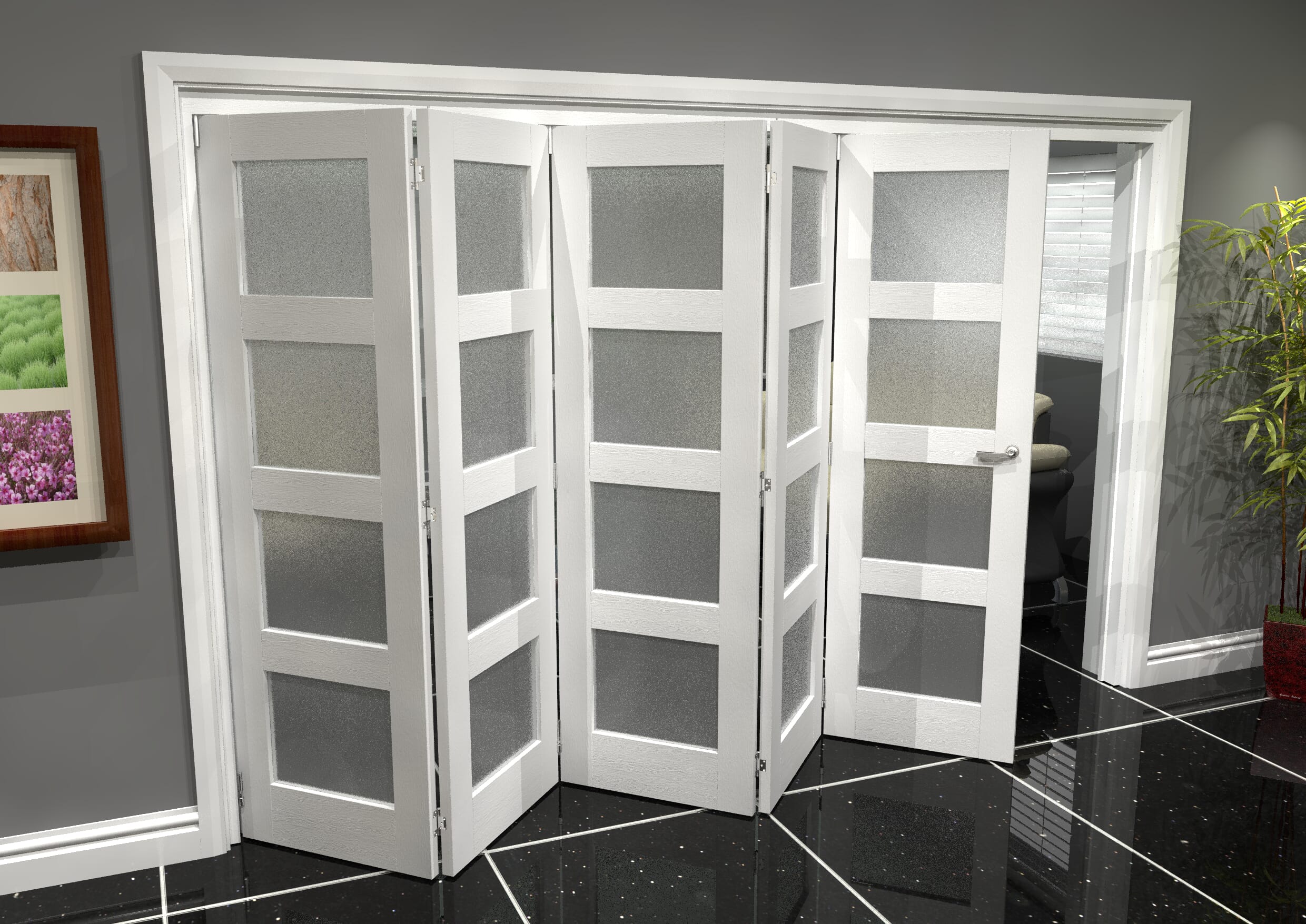 White Frosted 4L Roomfold Grande (5 + 0 x 610mm Doors)