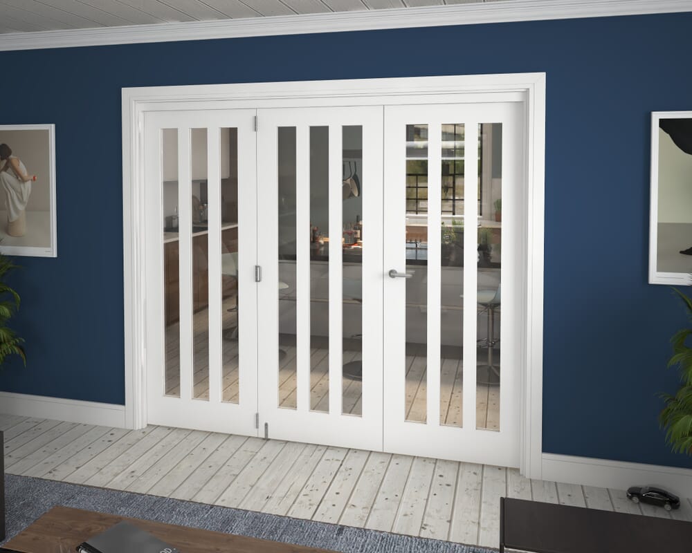 2371x2060x133mm Aston Clear Glazed White Roomfold Grande (2+1)
