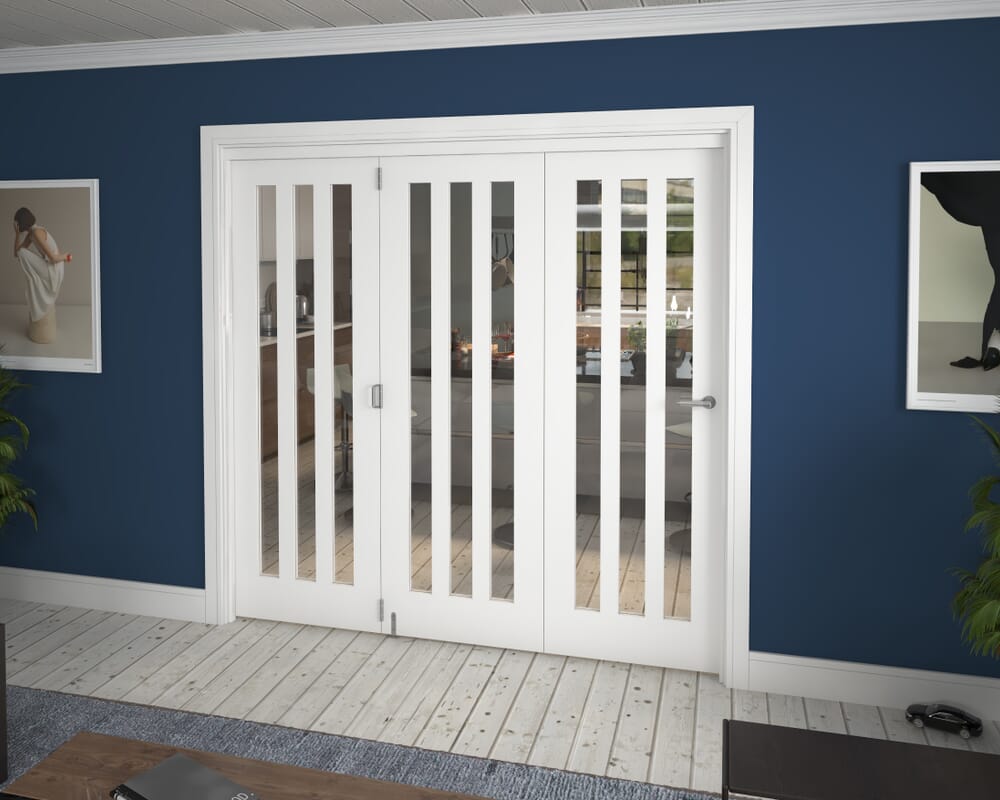 2133x2060x133mm Aston Clear Glazed White Roomfold Grande (3+0)