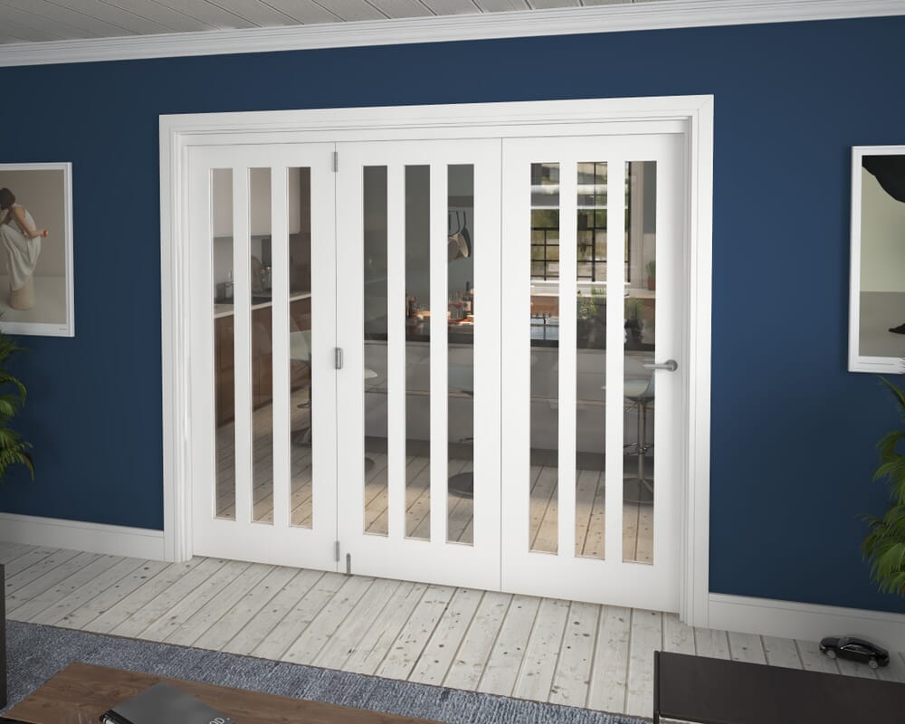 2361x2060x133mm Aston Clear Glazed White Roomfold Grande (3+0)