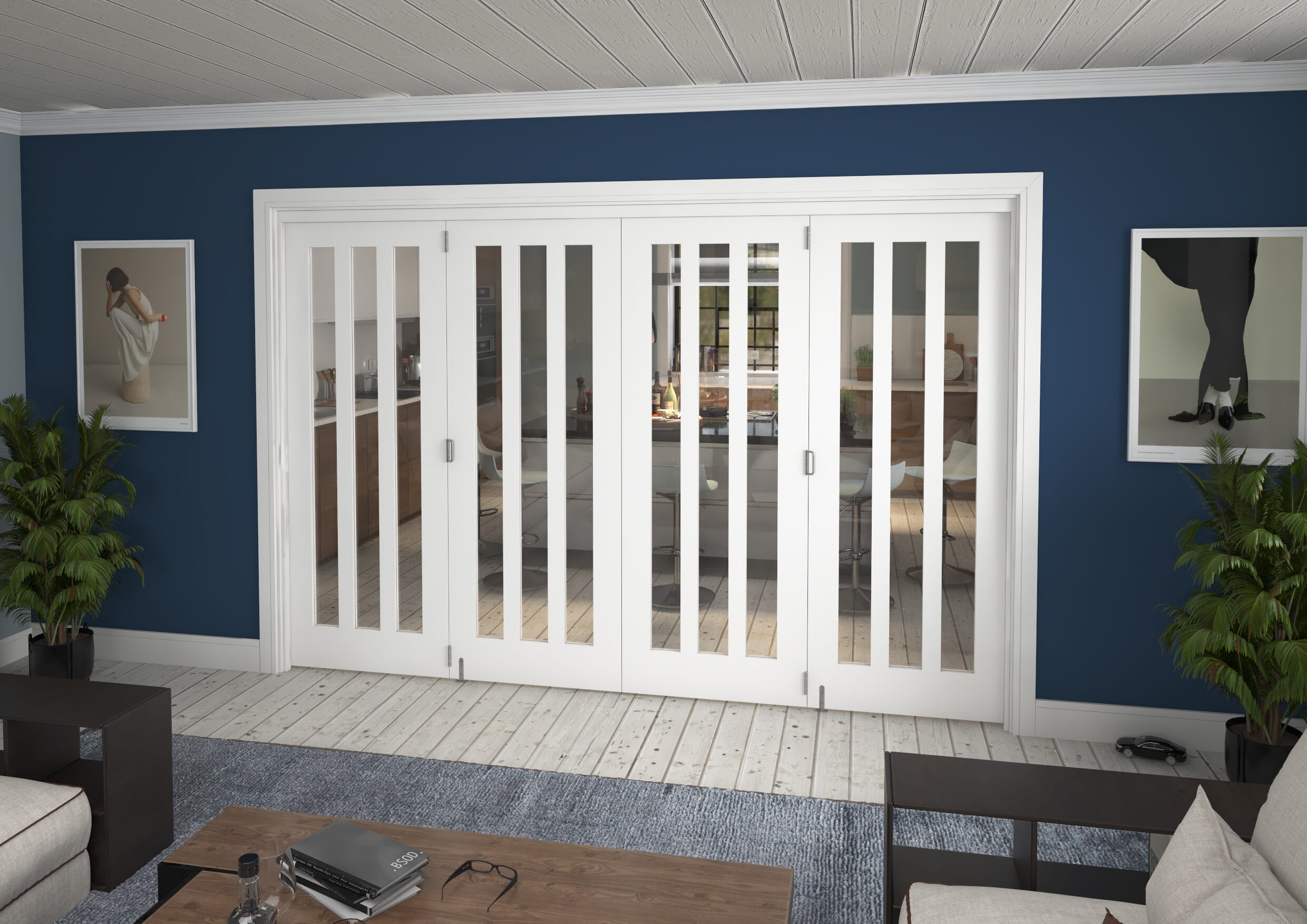 3129x2060x133mm Aston Clear Glazed White Roomfold Grande (4+0) Image