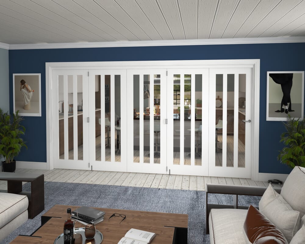 3891x2060x133mm Aston Clear Glazed White Roomfold Grande (5+0)