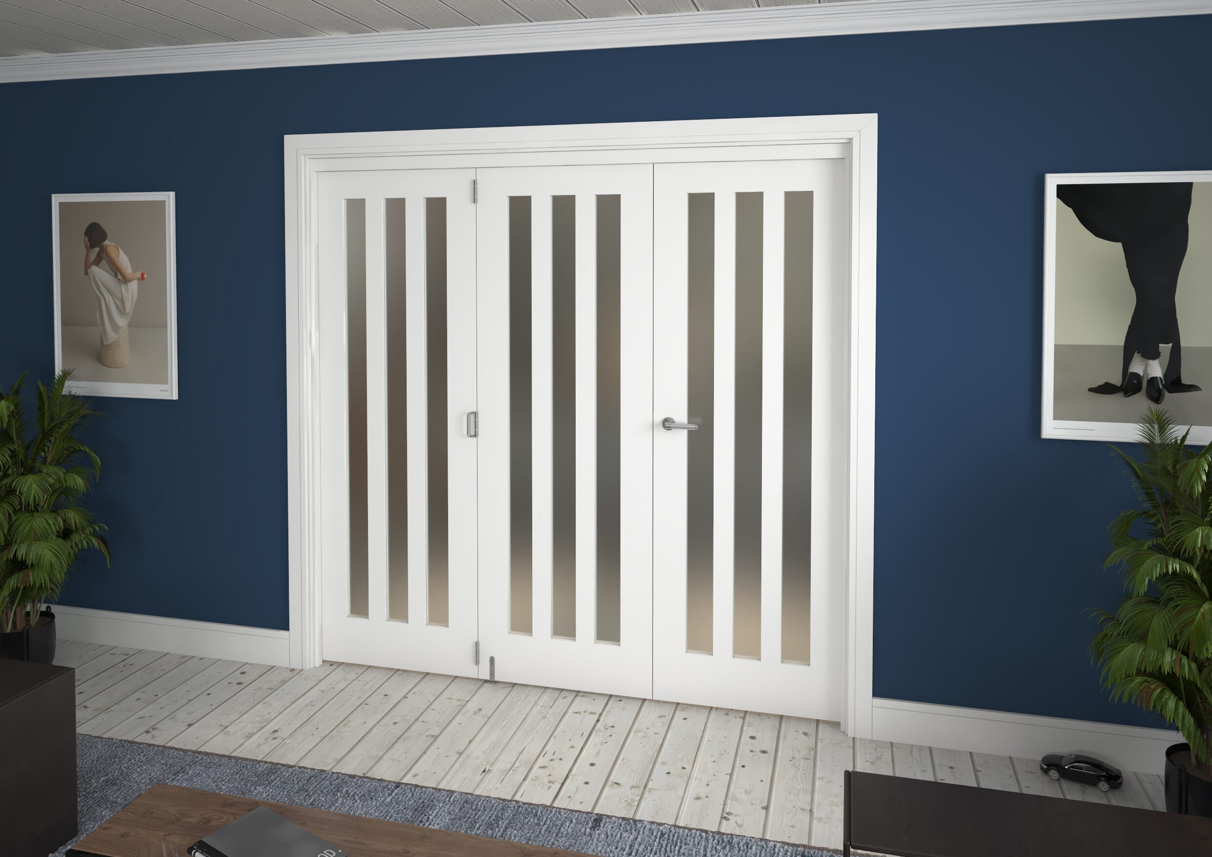 2143x2060x133mm Aston Frosted Glazed White Roomfold Grande (2+1) Image
