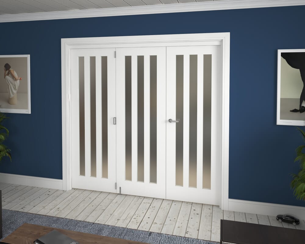 2143x2060x133mm Aston Frosted Glazed White Roomfold Grande (2+1)