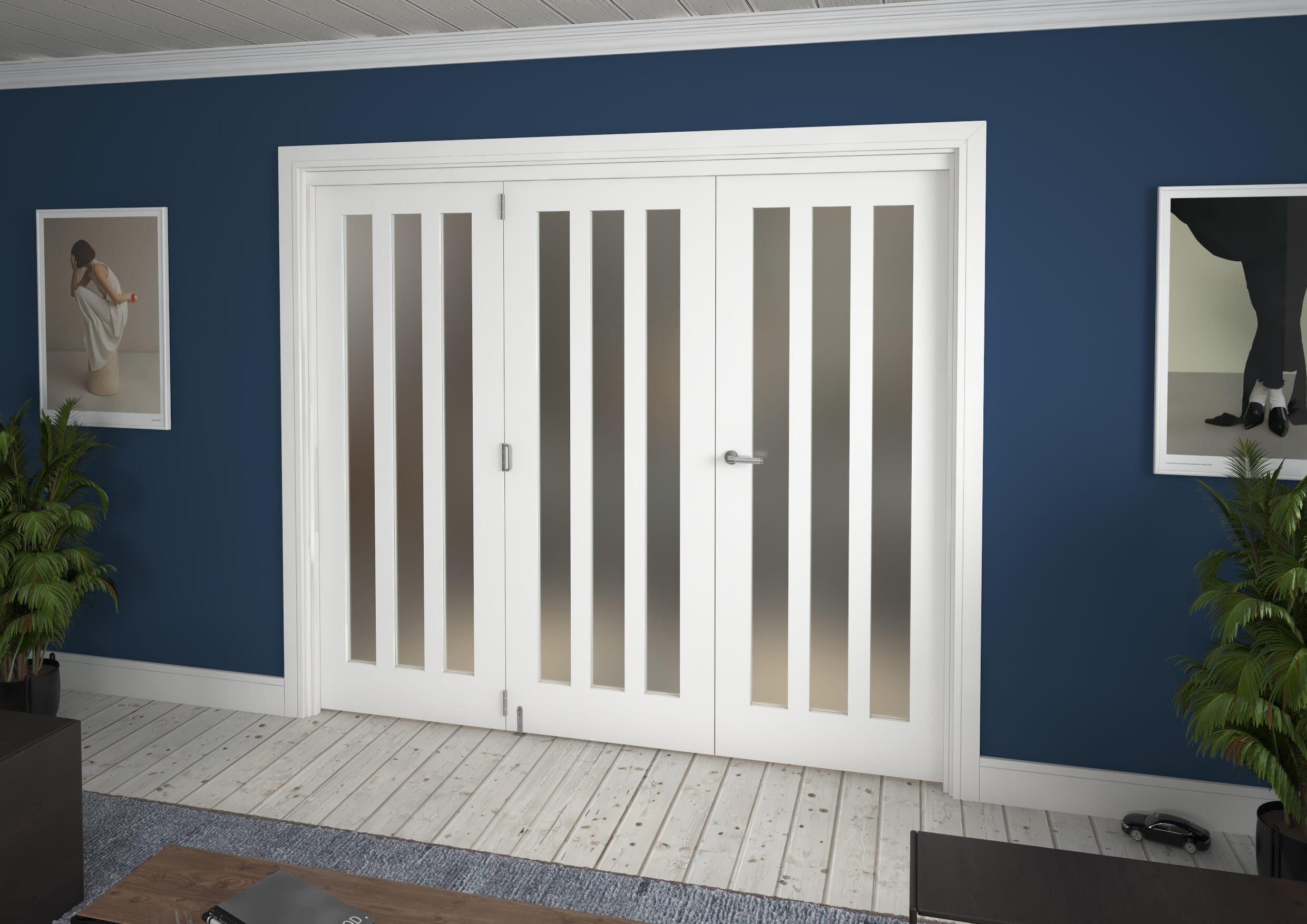 2371x2060x133mm Aston Frosted Glazed White Roomfold Grande (2+1) Image