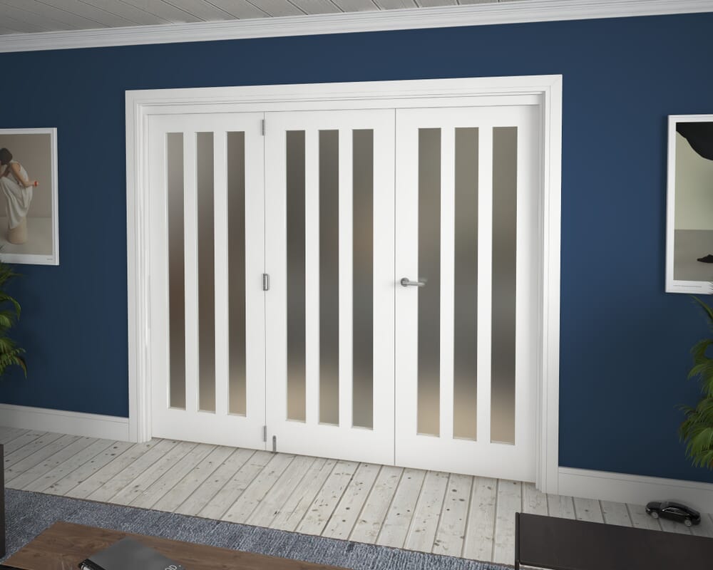 2371x2060x133mm Aston Frosted Glazed White Roomfold Grande (2+1)