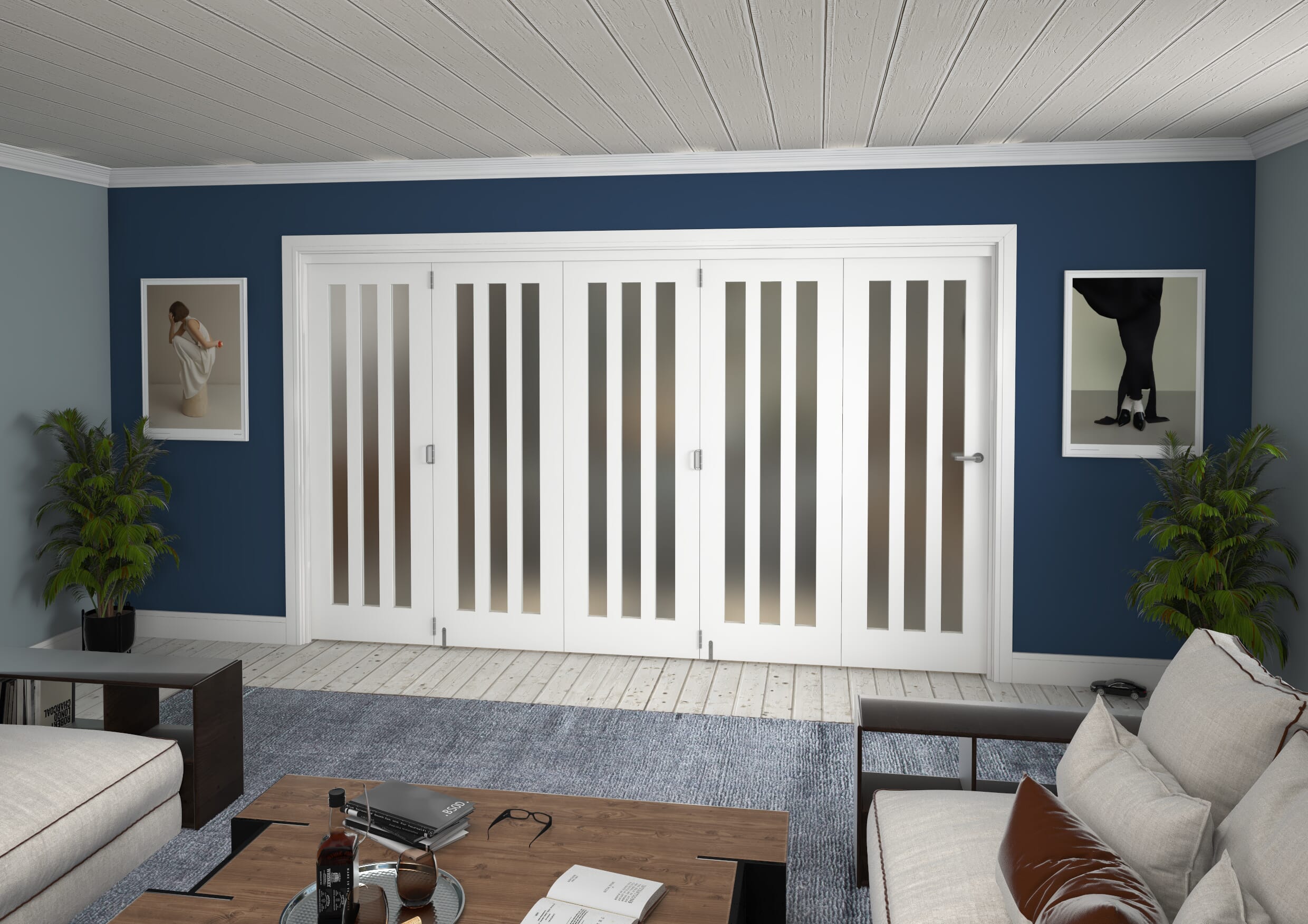 3511x2060x133mm Aston Frosted Glazed White Roomfold Grande (5+0) Image